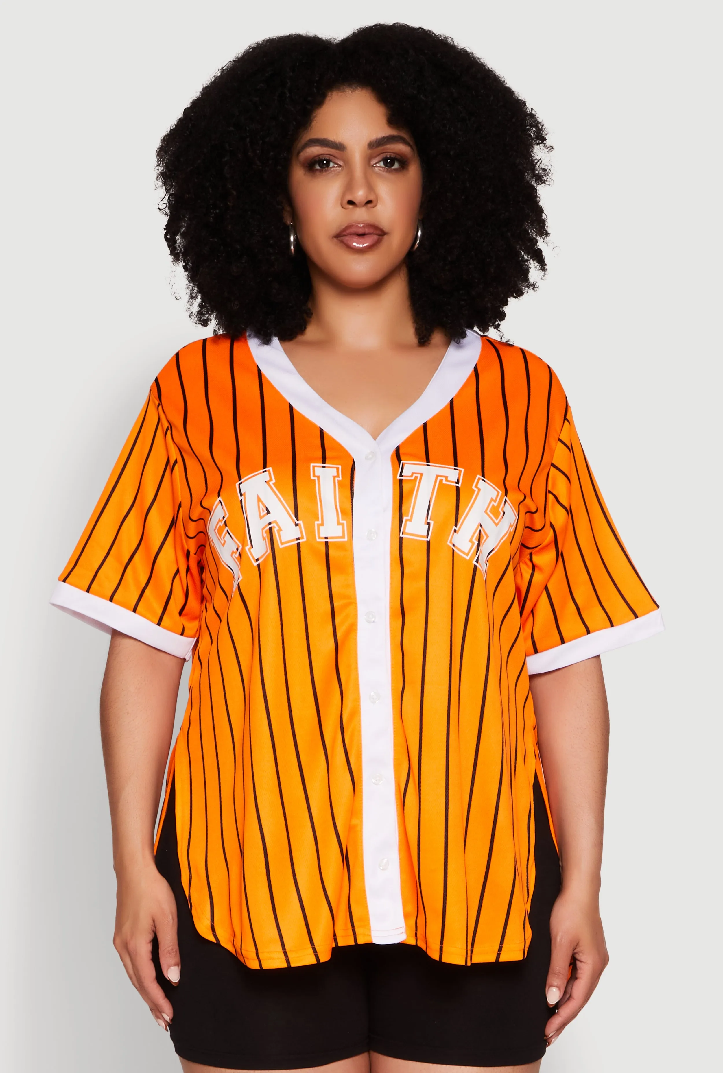 Plus Size Contrast Trim Faith Graphic Baseball Tee sold by Rainbow product image thumbnail 2