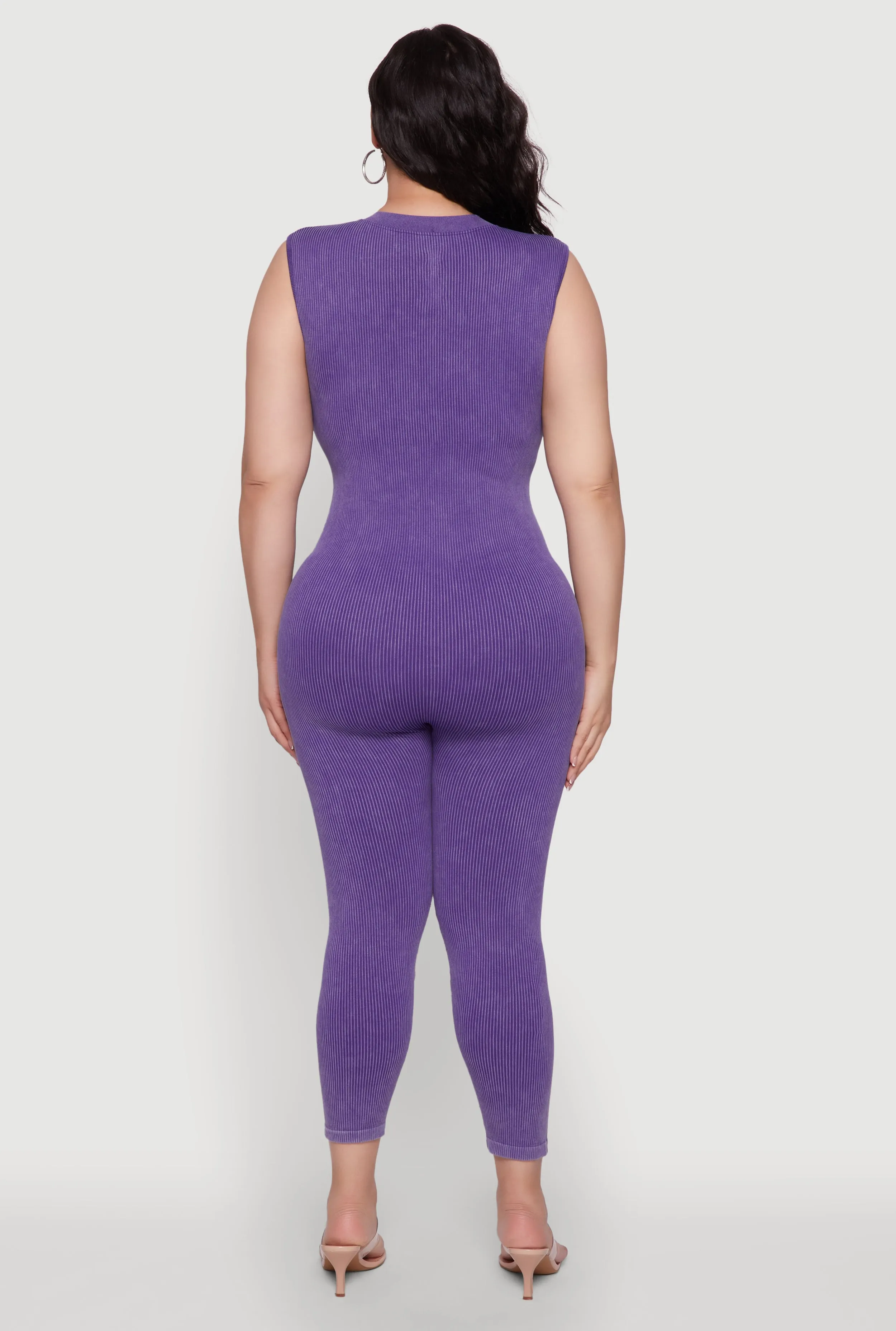 Seamless Ribbed Knit Sleeveless Jumpsuit with Zip Neck sold by Rainbow product image thumbnail 5