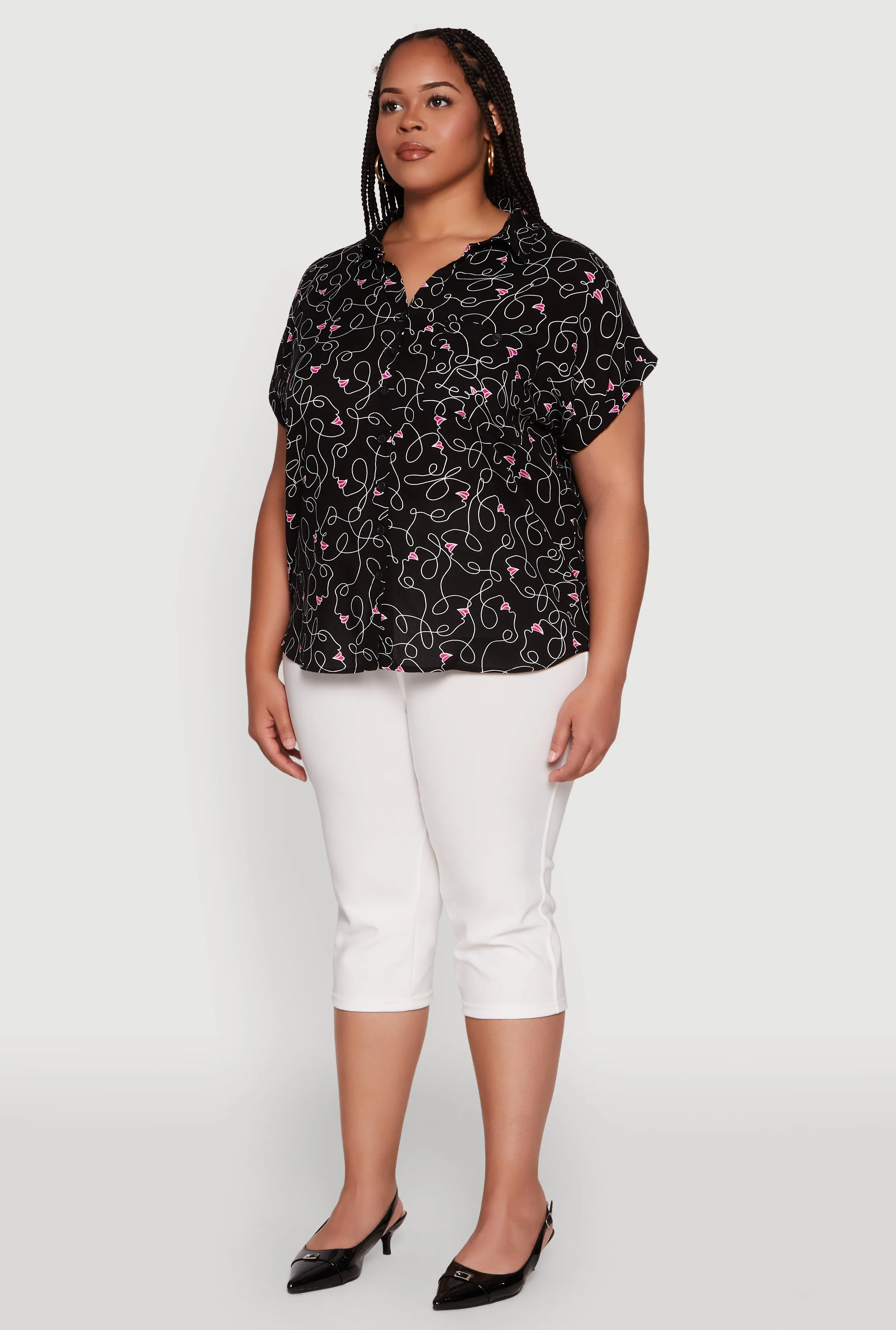 Plus Size Swirl Face Print Button Front Shirt sold by Rainbow product image thumbnail 5