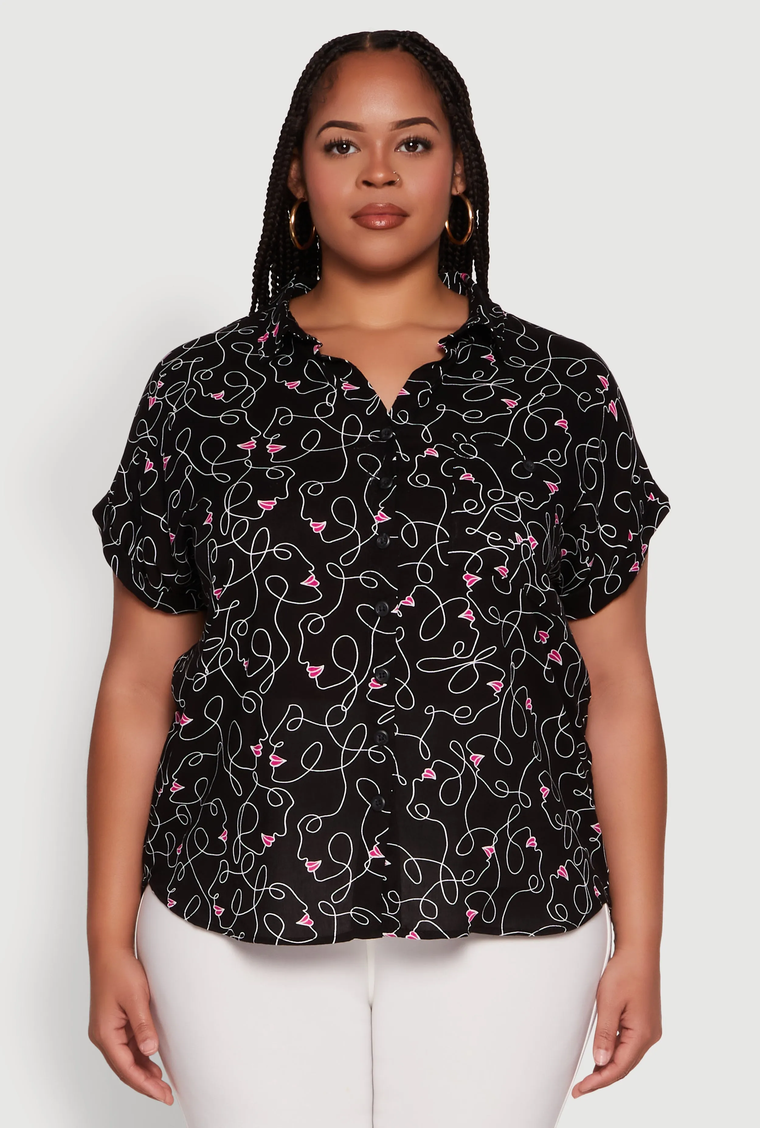 Plus Size Swirl Face Print Button Front Shirt sold by Rainbow product image thumbnail 2