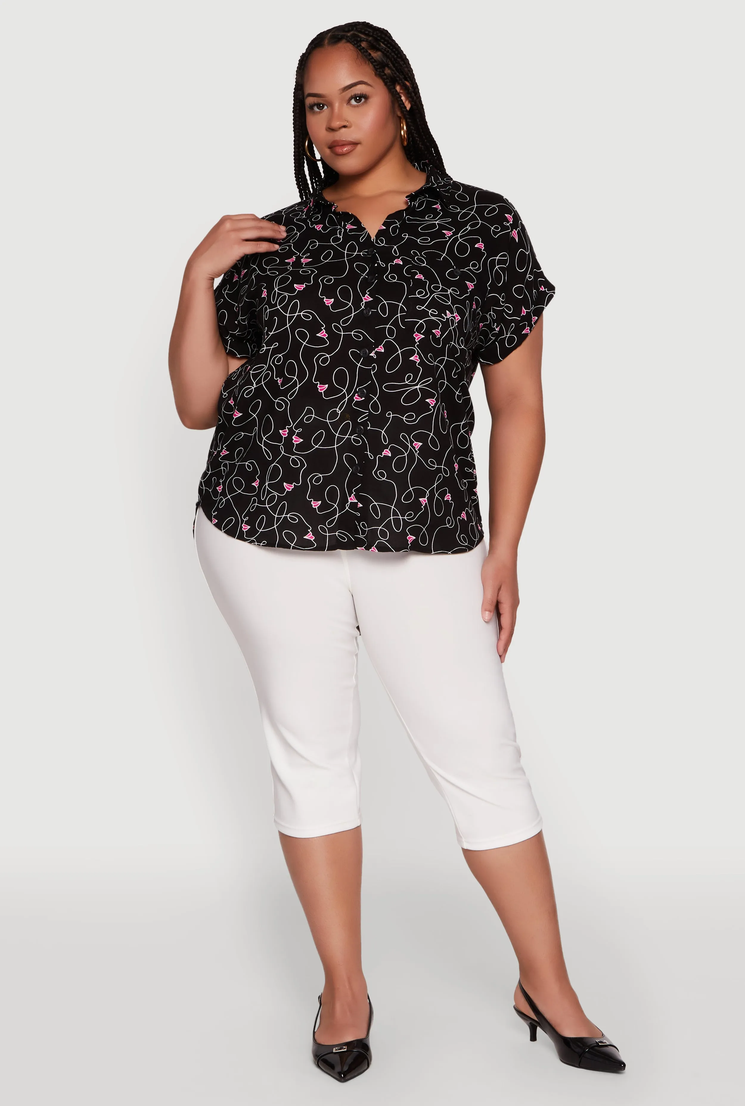 Plus Size Swirl Face Print Button Front Shirt sold by Rainbow product image thumbnail 3