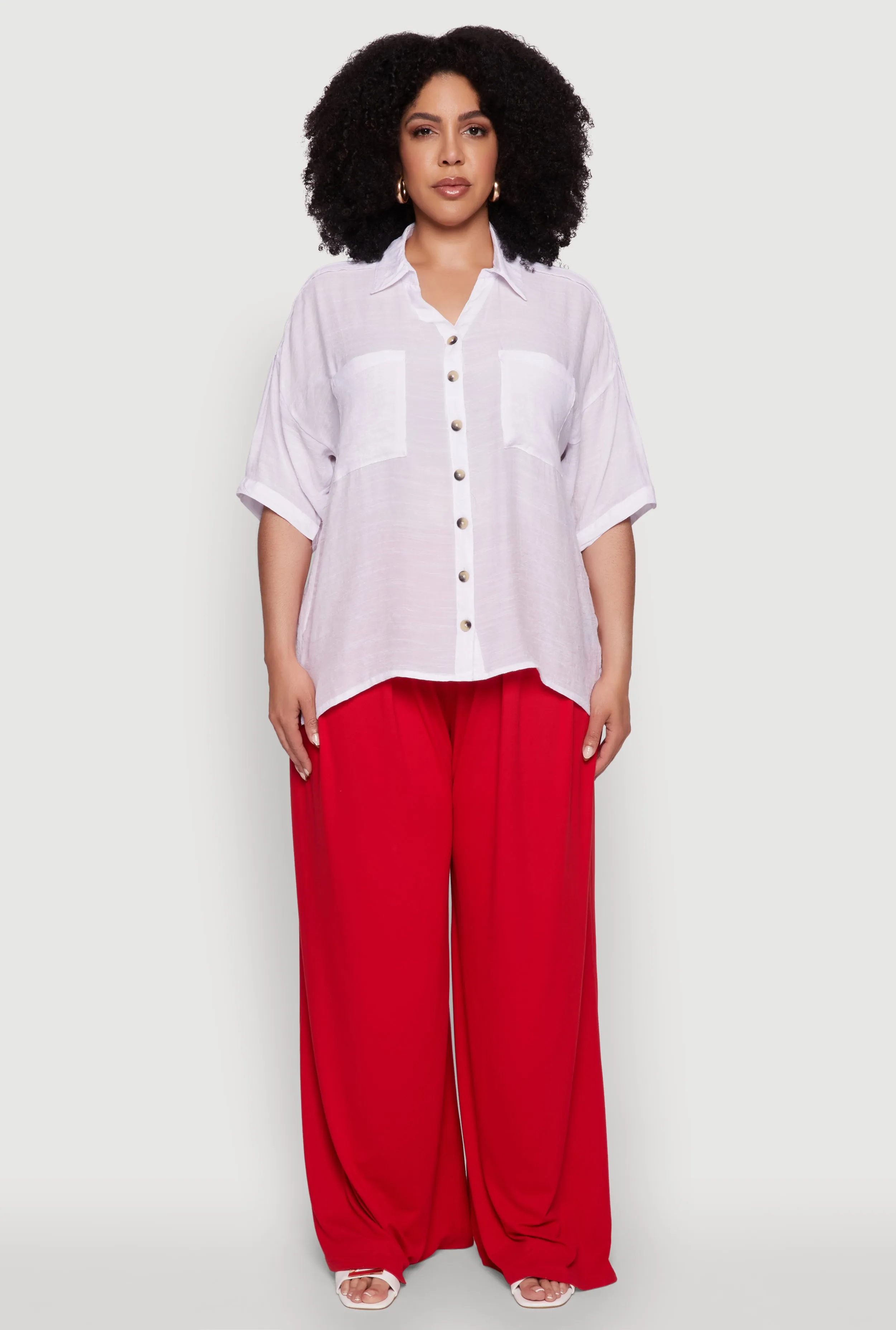 Plus Size Chic Side Slit Button Front Shirt sold by Rainbow