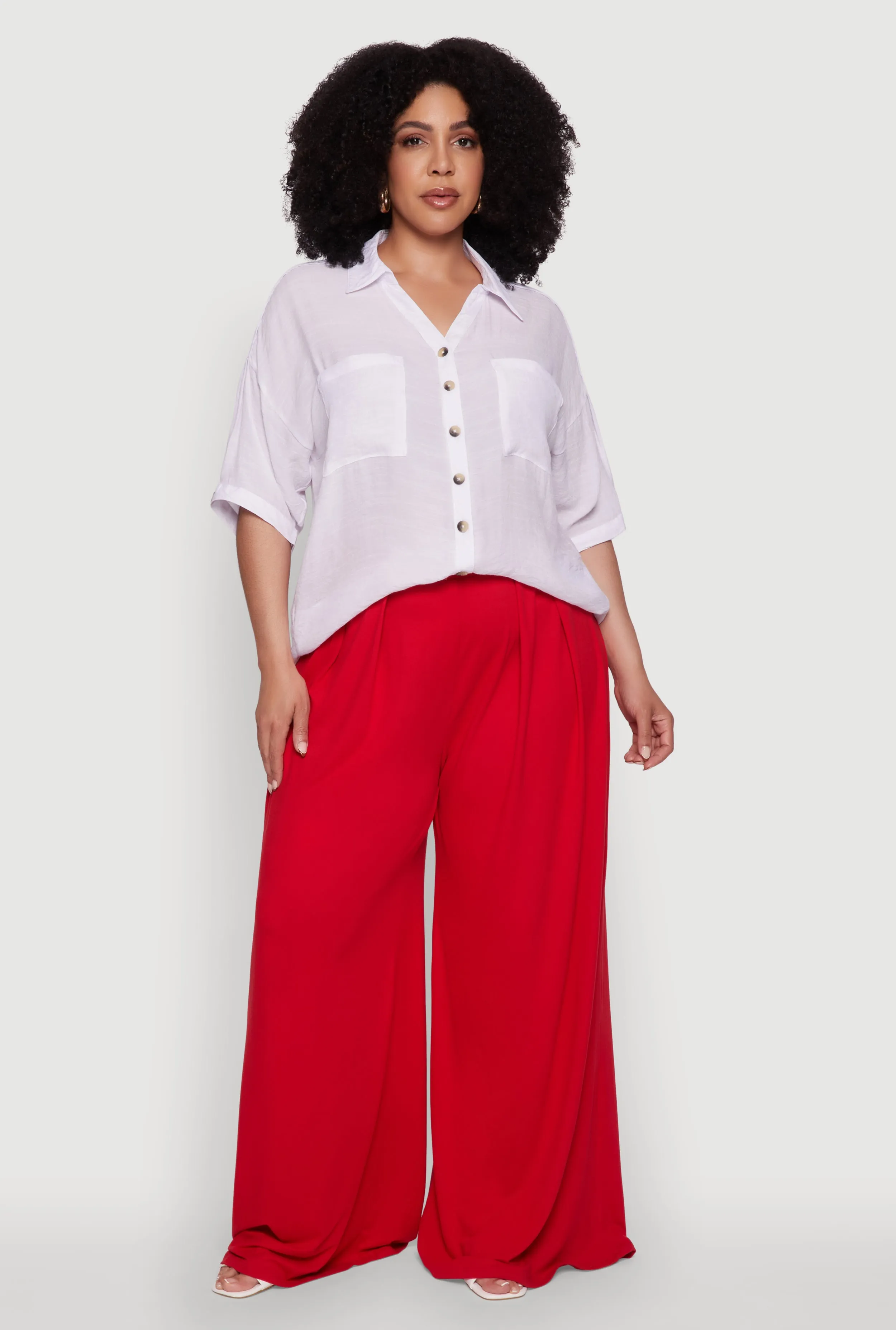 Plus Size Chic Side Slit Button Front Shirt sold by Rainbow product image thumbnail 3