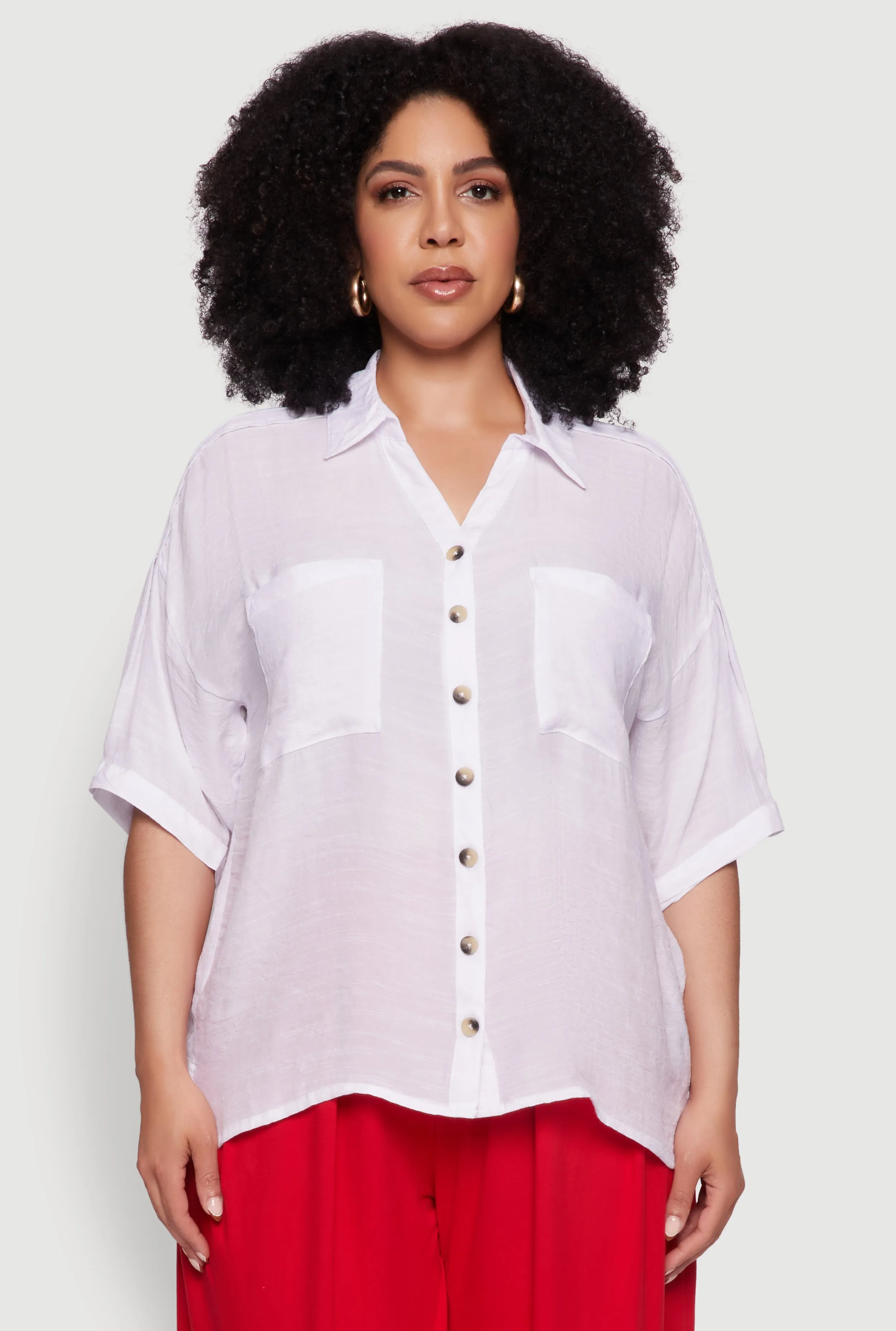 Plus Size Chic Side Slit Button Front Shirt sold by Rainbow product image thumbnail 2