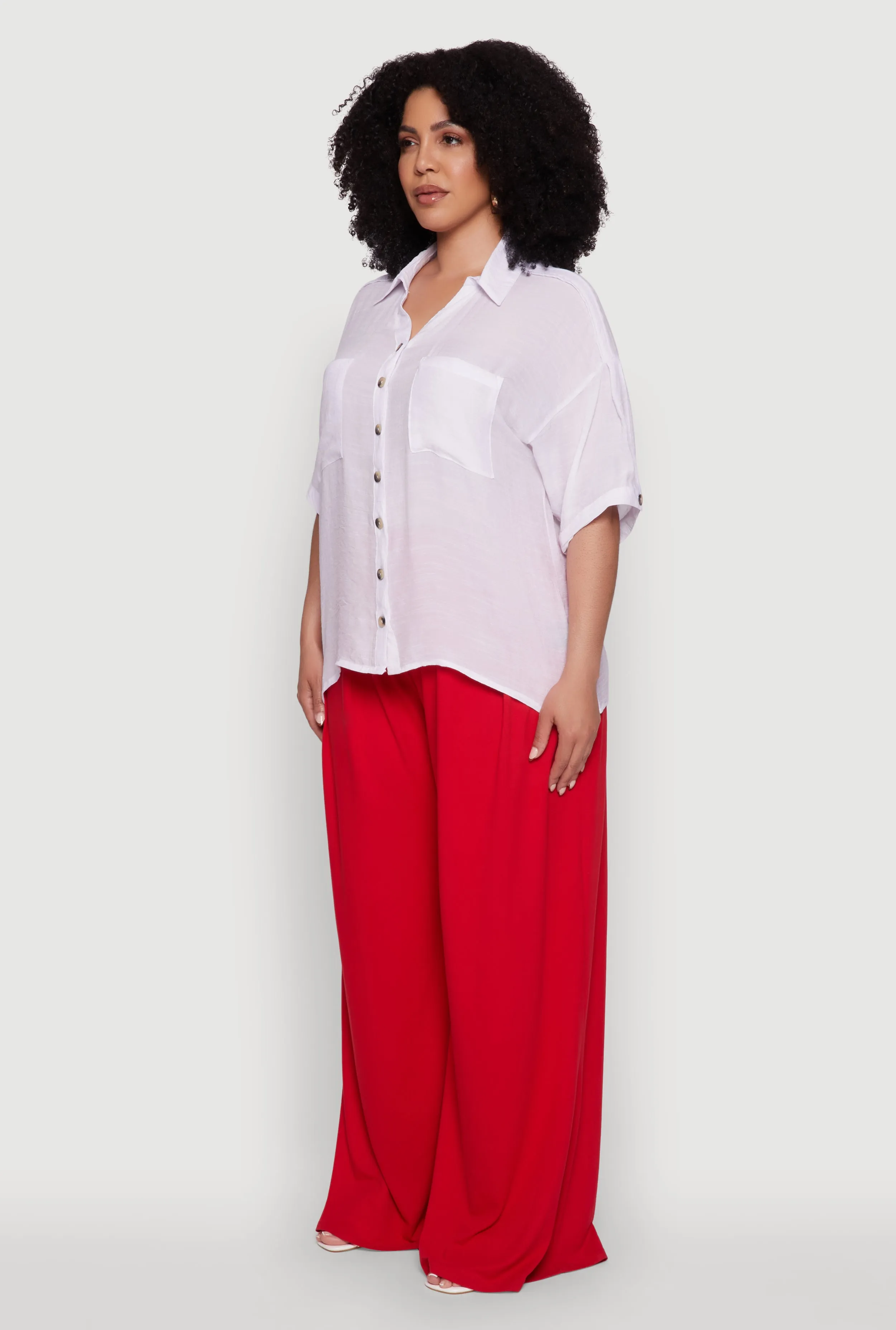 Plus Size Chic Side Slit Button Front Shirt sold by Rainbow product image thumbnail 5