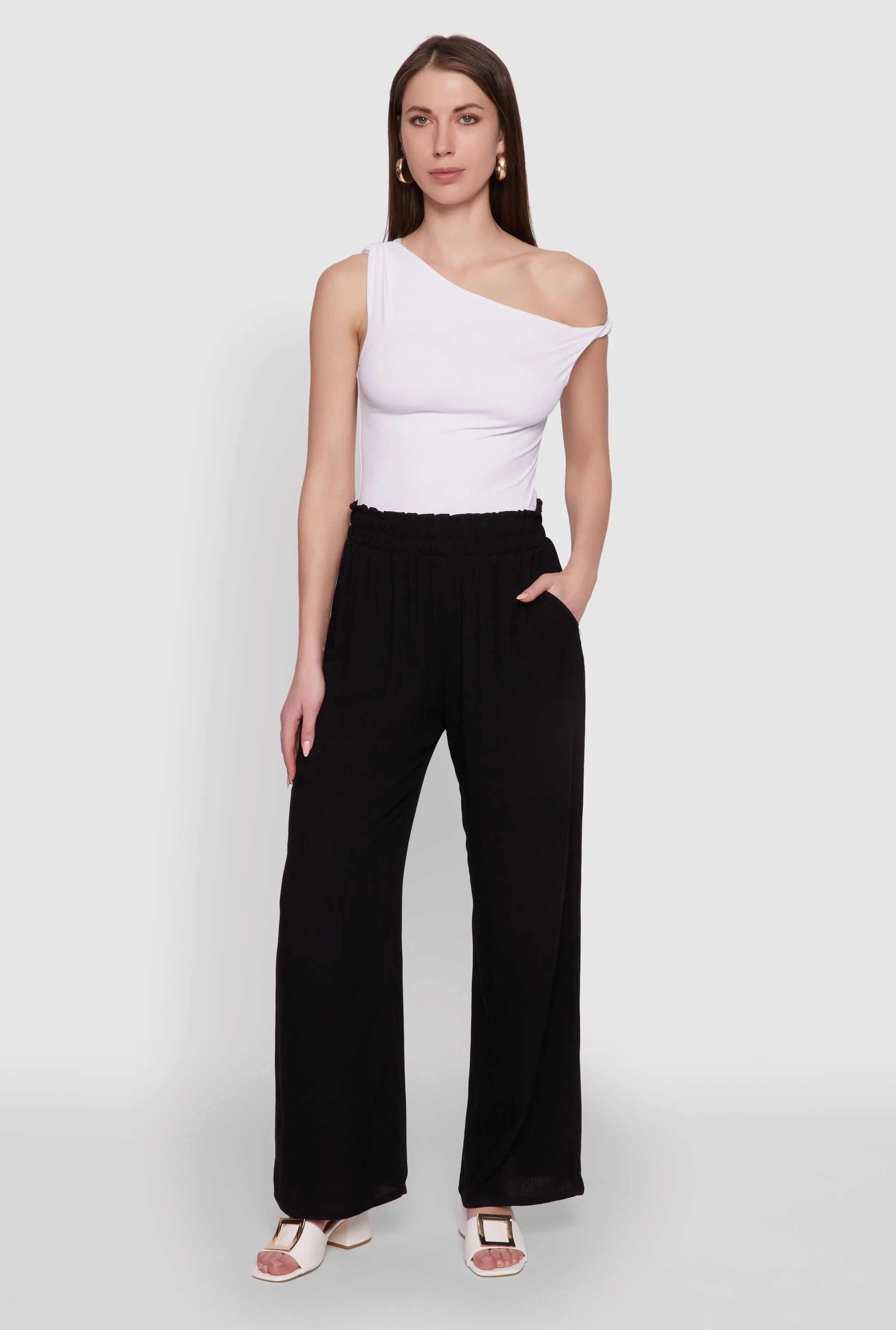 Trendy Smocked Paper Bag Waist Palazzo Pants sold by Rainbow product image thumbnail 2