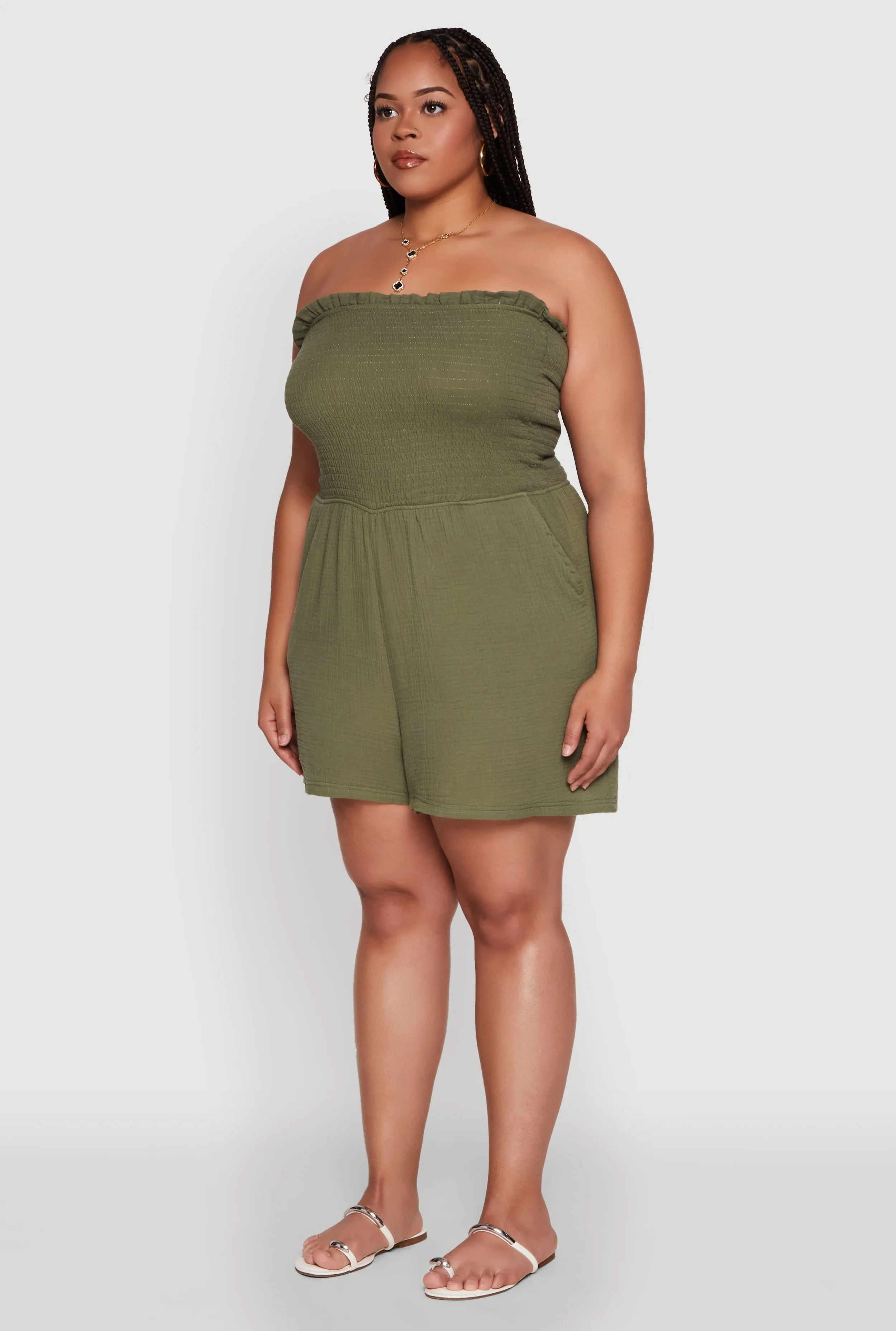 Plus Size Textured Knit Strapless Smocked Romper sold by Rainbow product image thumbnail 3