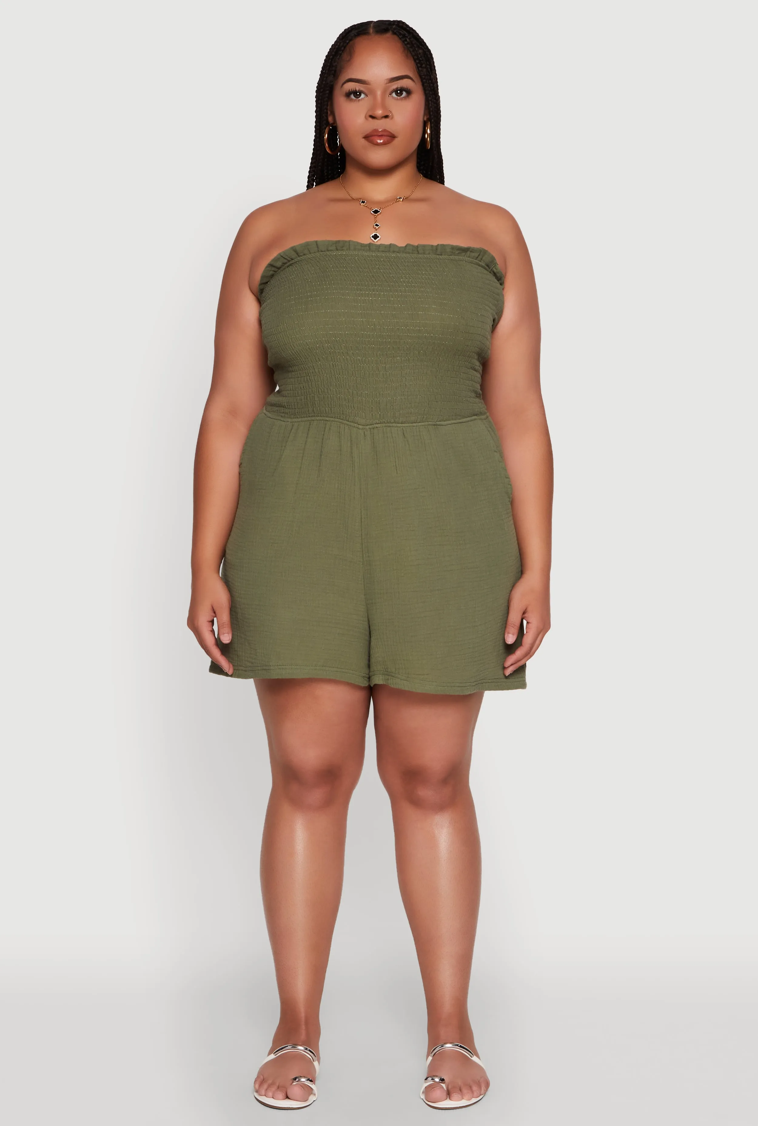 Plus Size Textured Knit Strapless Smocked Romper sold by Rainbow product image thumbnail 2