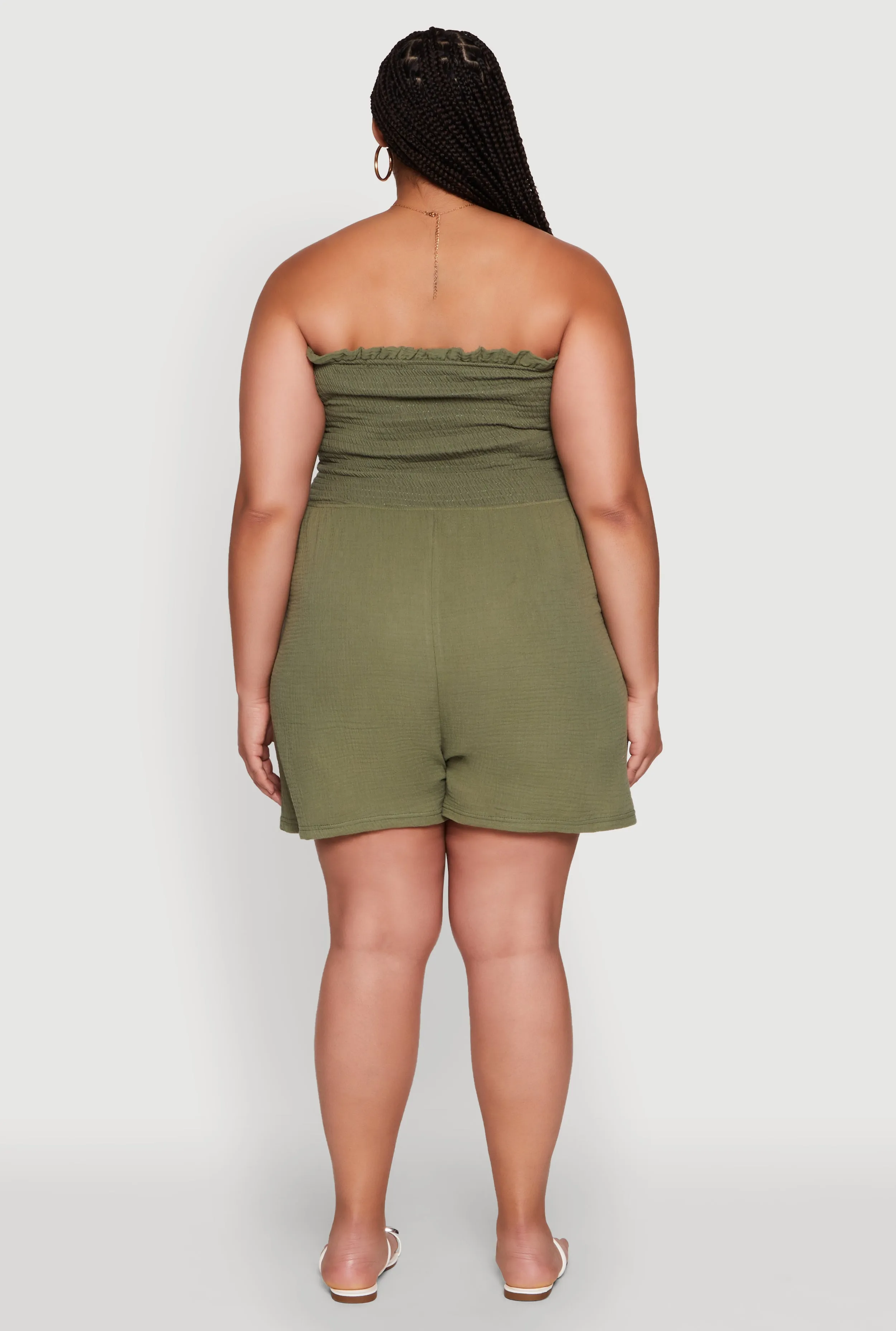 Plus Size Textured Knit Strapless Smocked Romper sold by Rainbow product image thumbnail 5