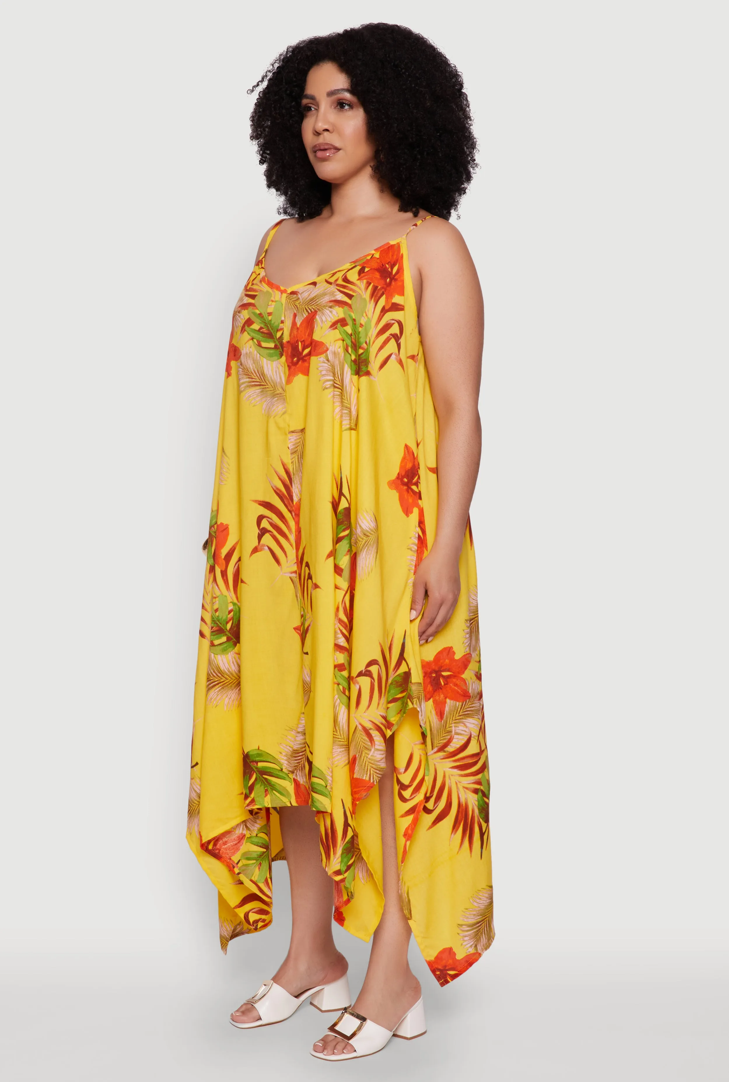Plus Size Tropical Floral Sleeveless Sundress with Sharkbite Hem sold by Rainbow product image thumbnail 3