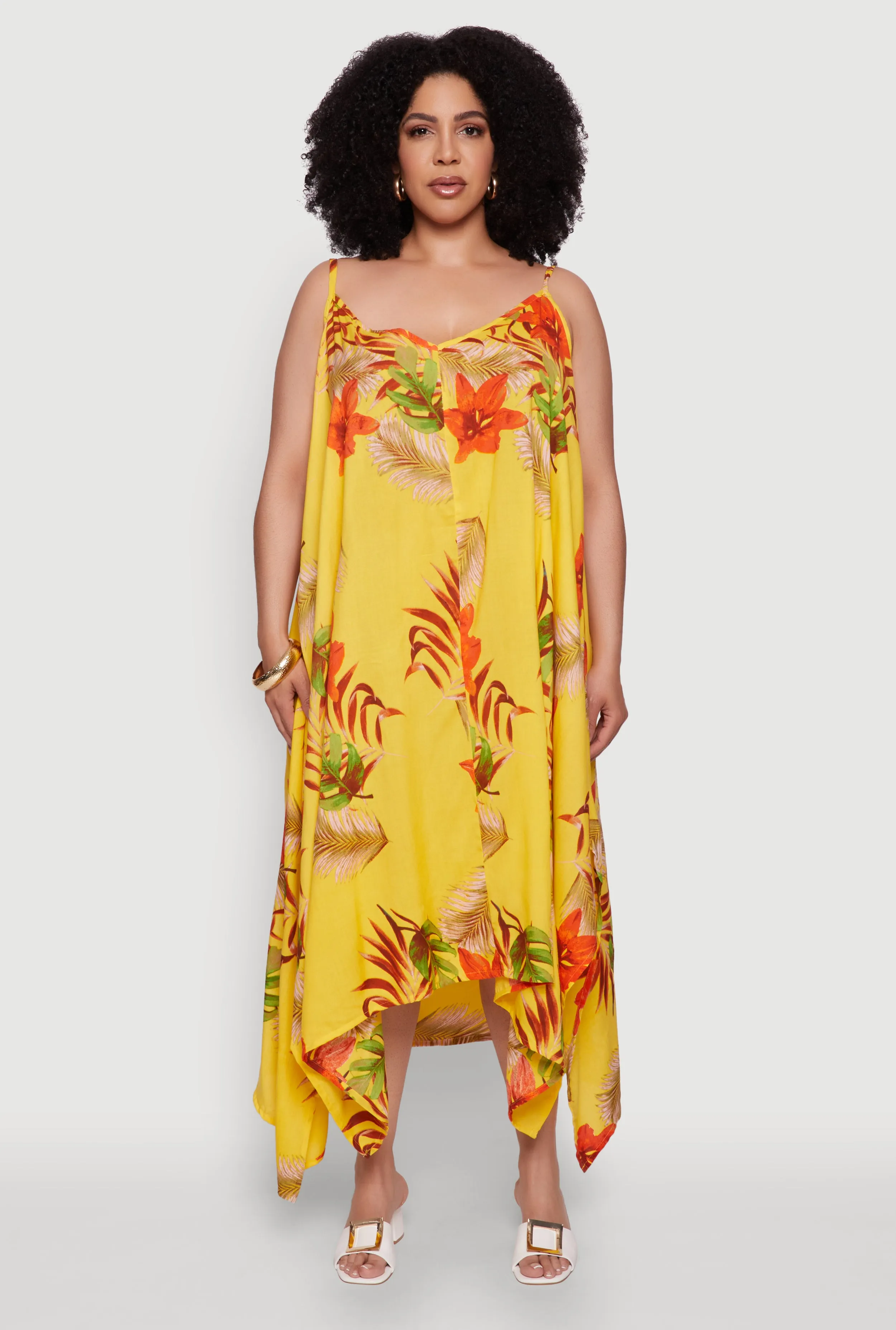 Plus Size Tropical Floral Sleeveless Sundress with Sharkbite Hem sold by Rainbow product image thumbnail 2