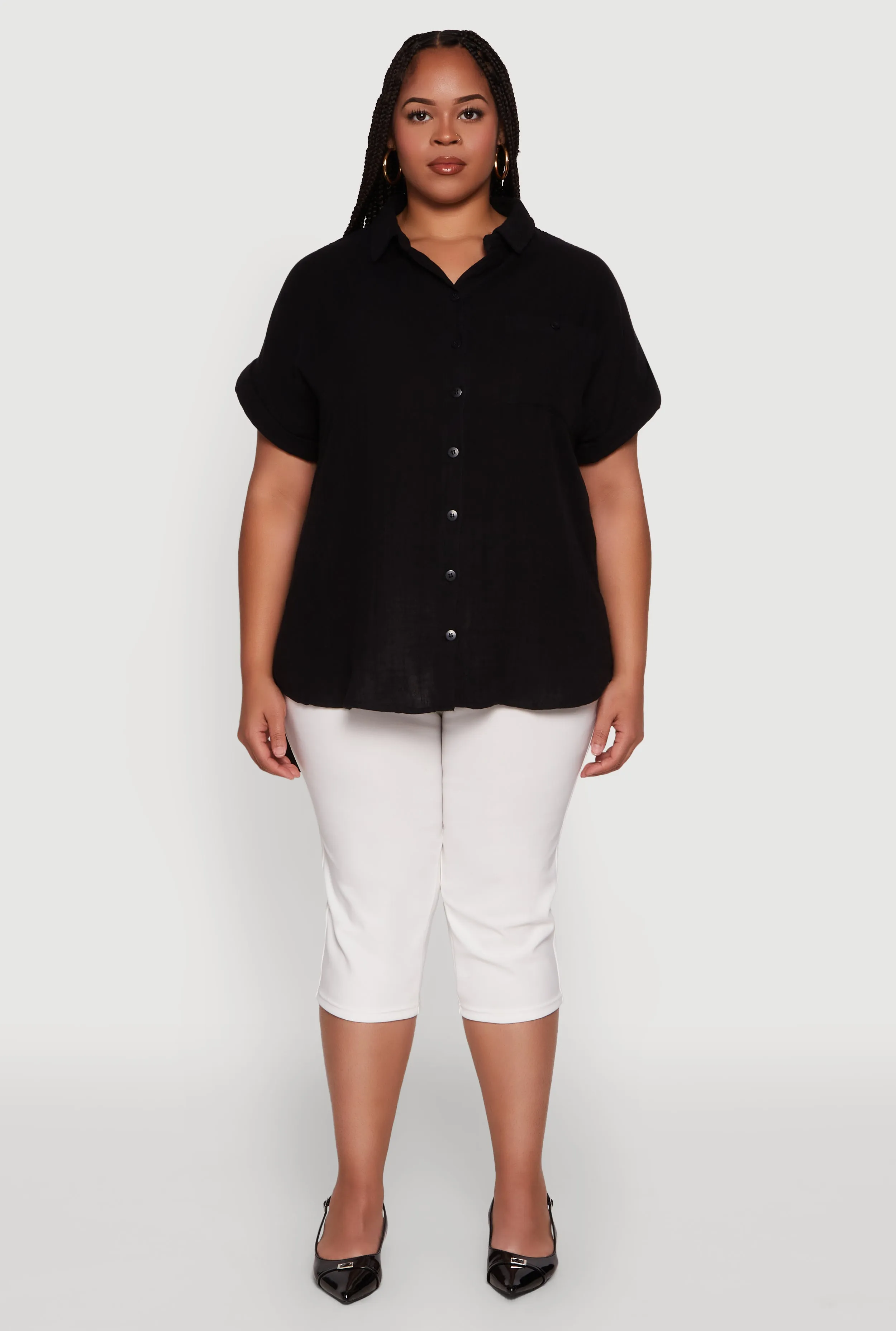 Plus Size Short Sleeve Rolled Cuff Shirt sold by Rainbow product image thumbnail 3