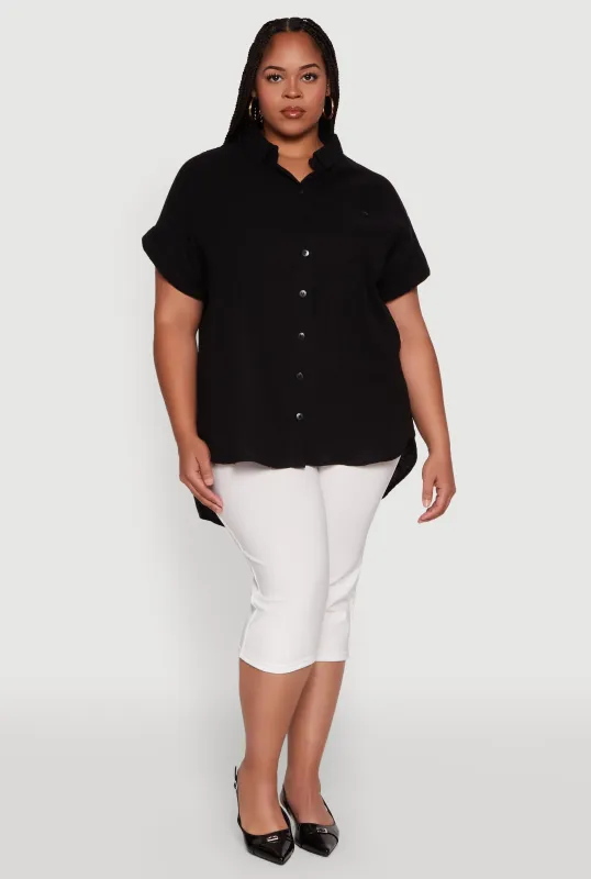 Plus Size Short Sleeve Rolled Cuff Shirt made by Rainbow