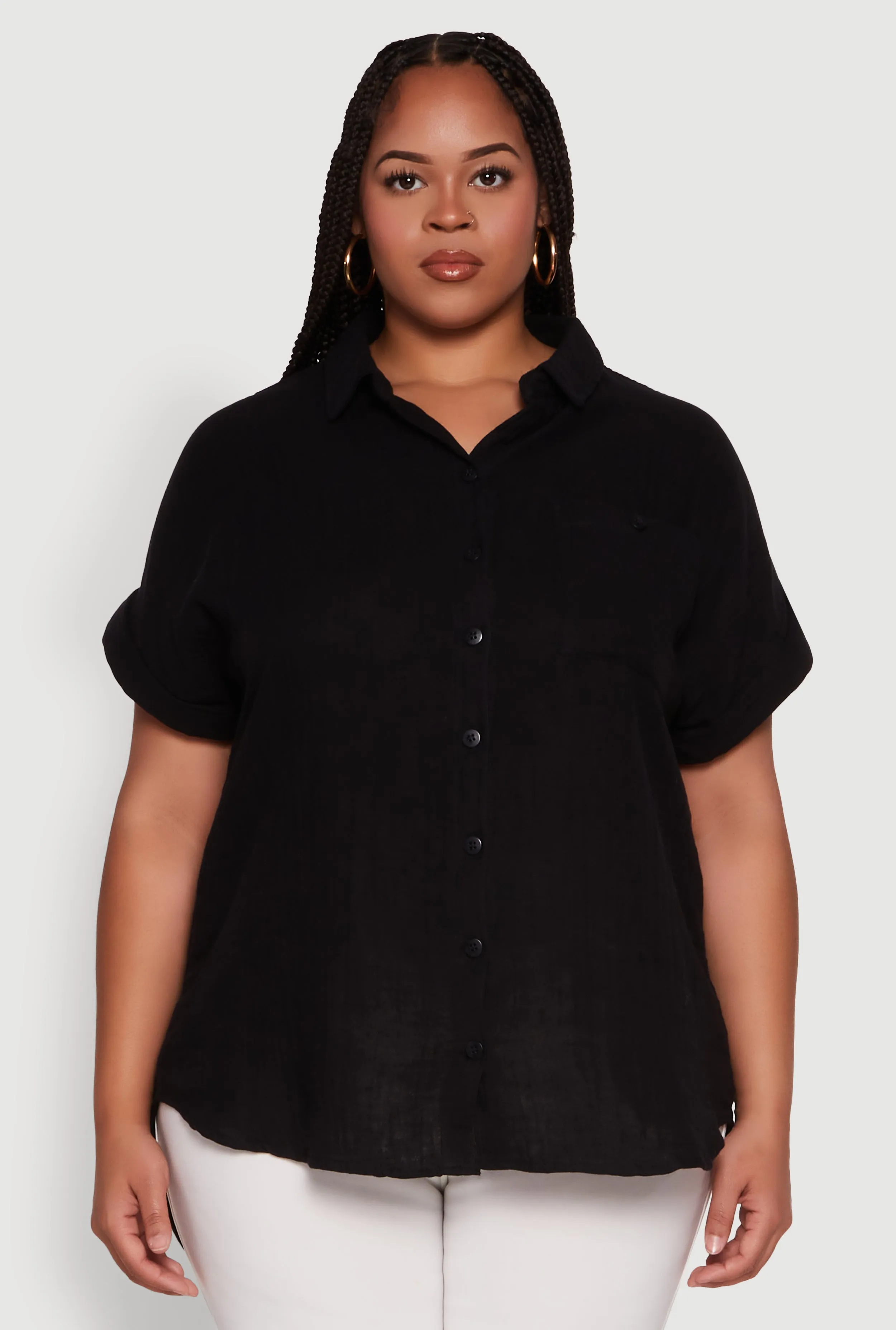 Plus Size Short Sleeve Rolled Cuff Shirt sold by Rainbow product image thumbnail 2