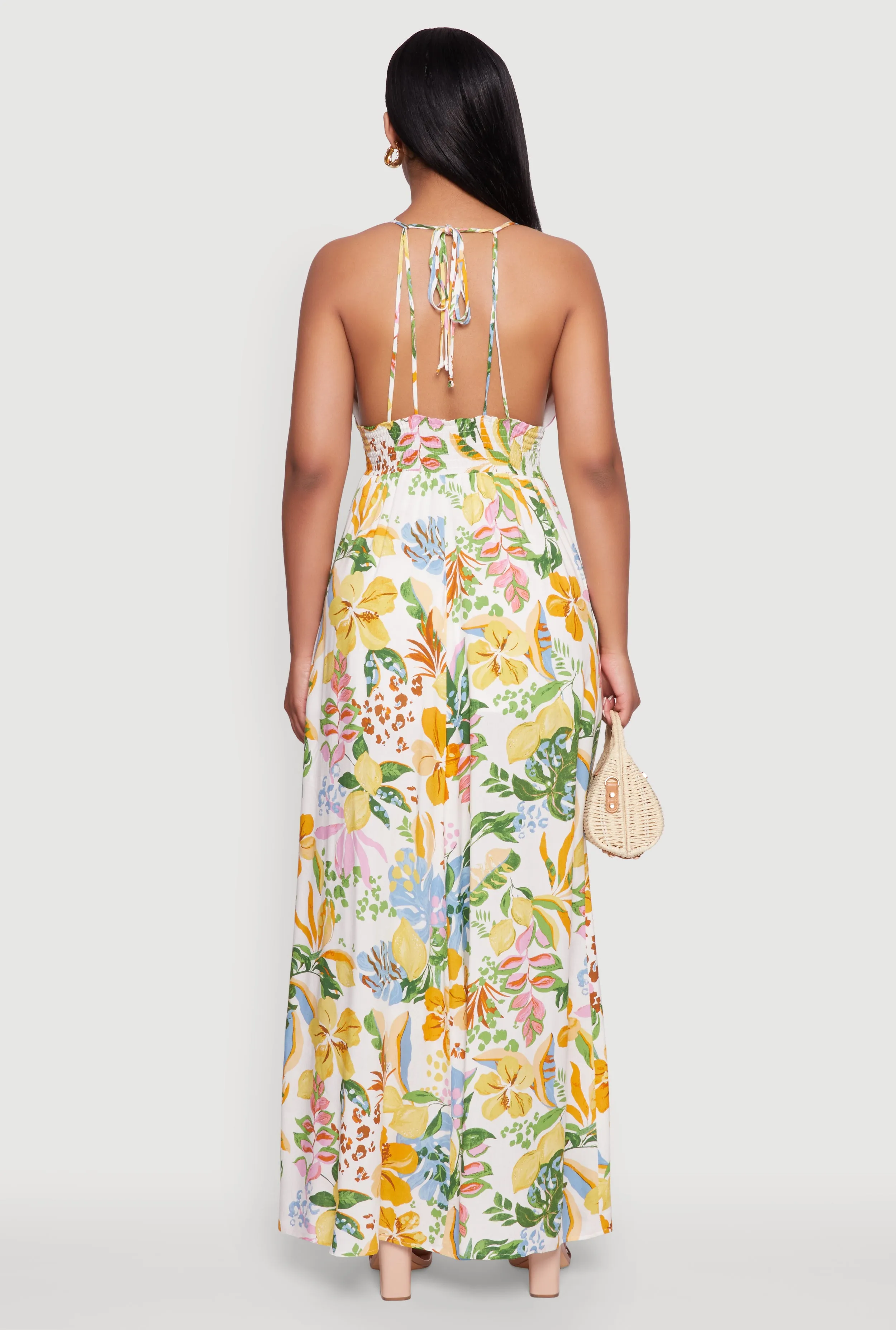 Chic Floral Sleeveless Sundress with Side Slit and Caged Back sold by Rainbow product image thumbnail 5