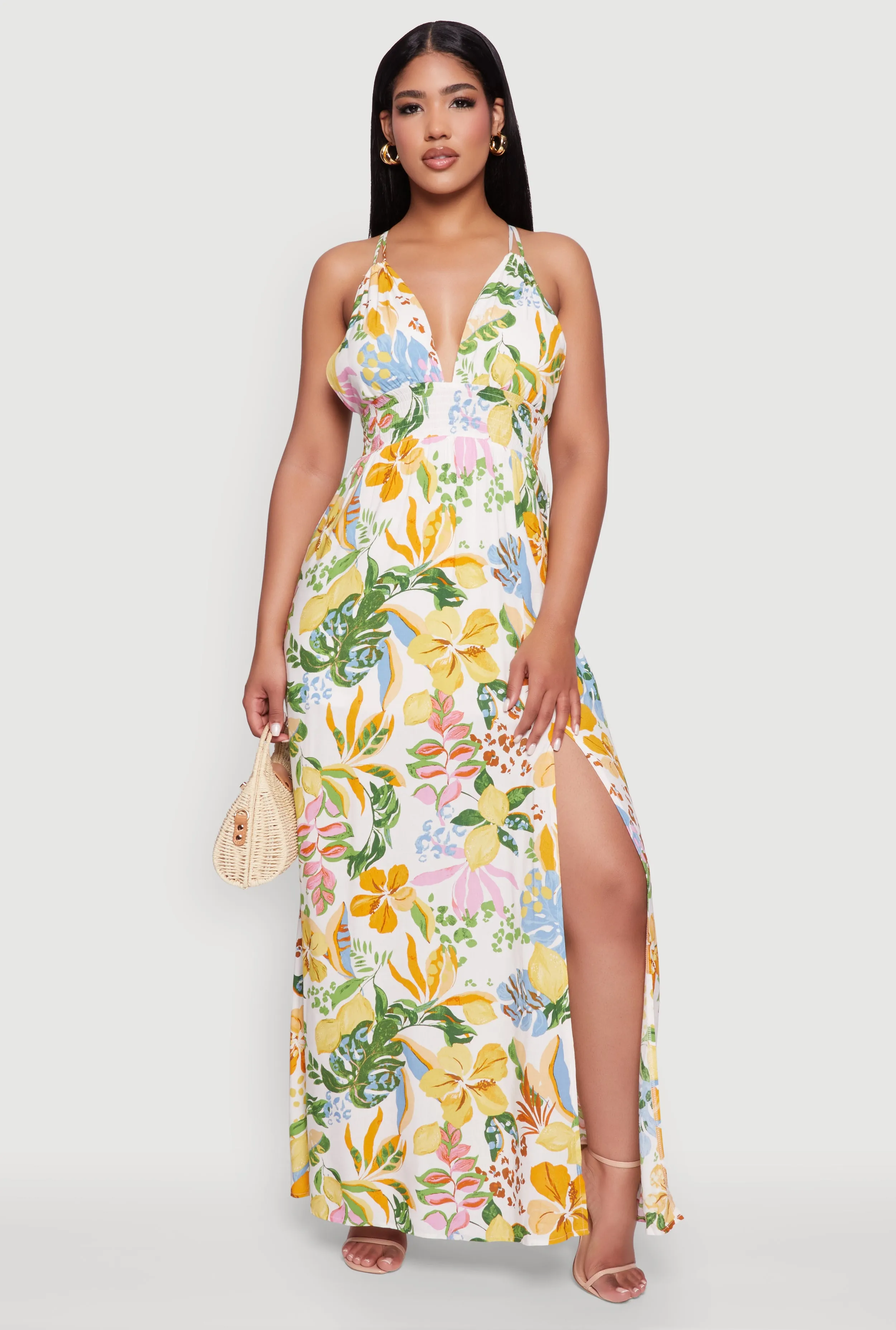 Chic Floral Sleeveless Sundress with Side Slit and Caged Back sold by Rainbow product image thumbnail 2