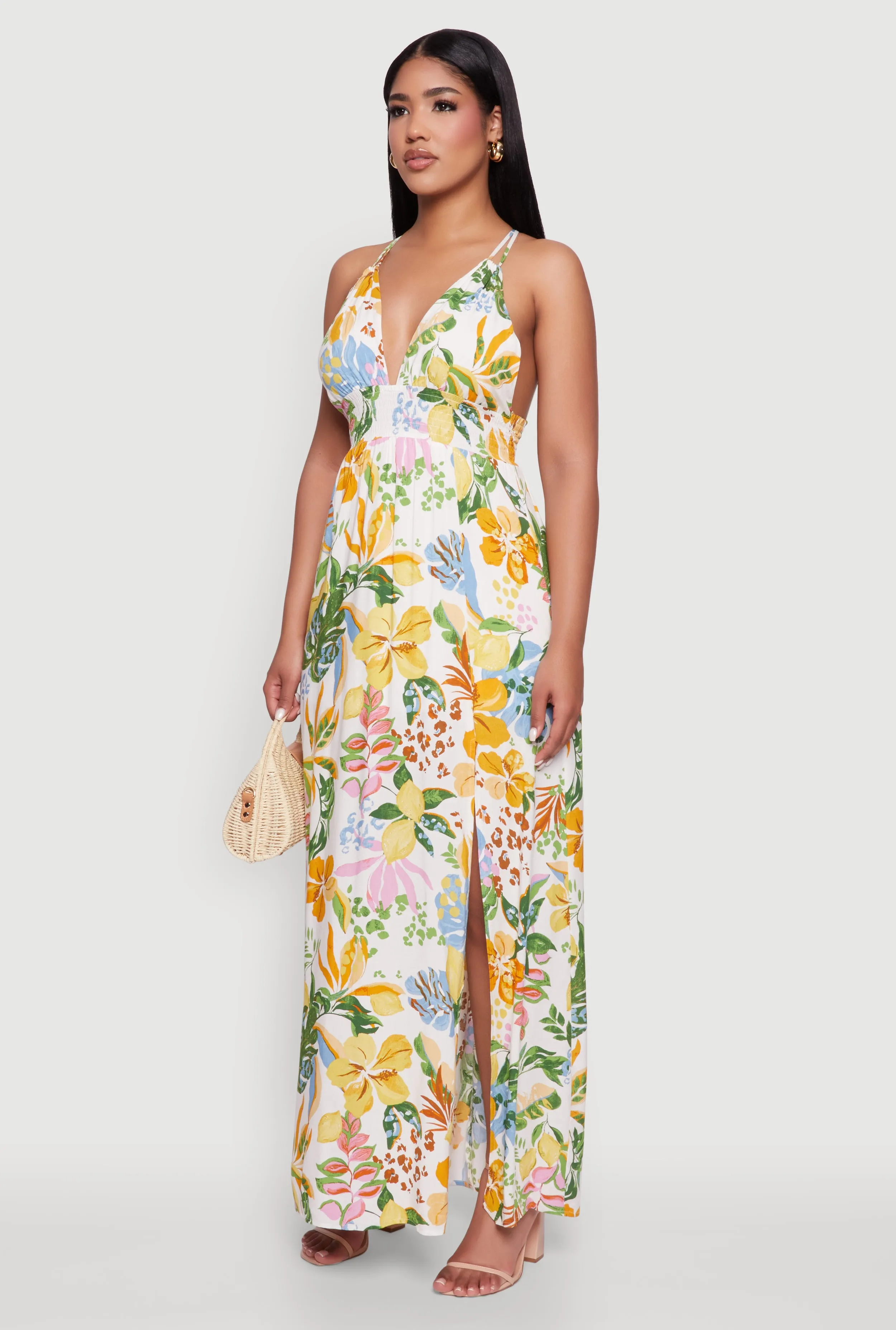 Chic Floral Sleeveless Sundress with Side Slit and Caged Back sold by Rainbow product image thumbnail 3