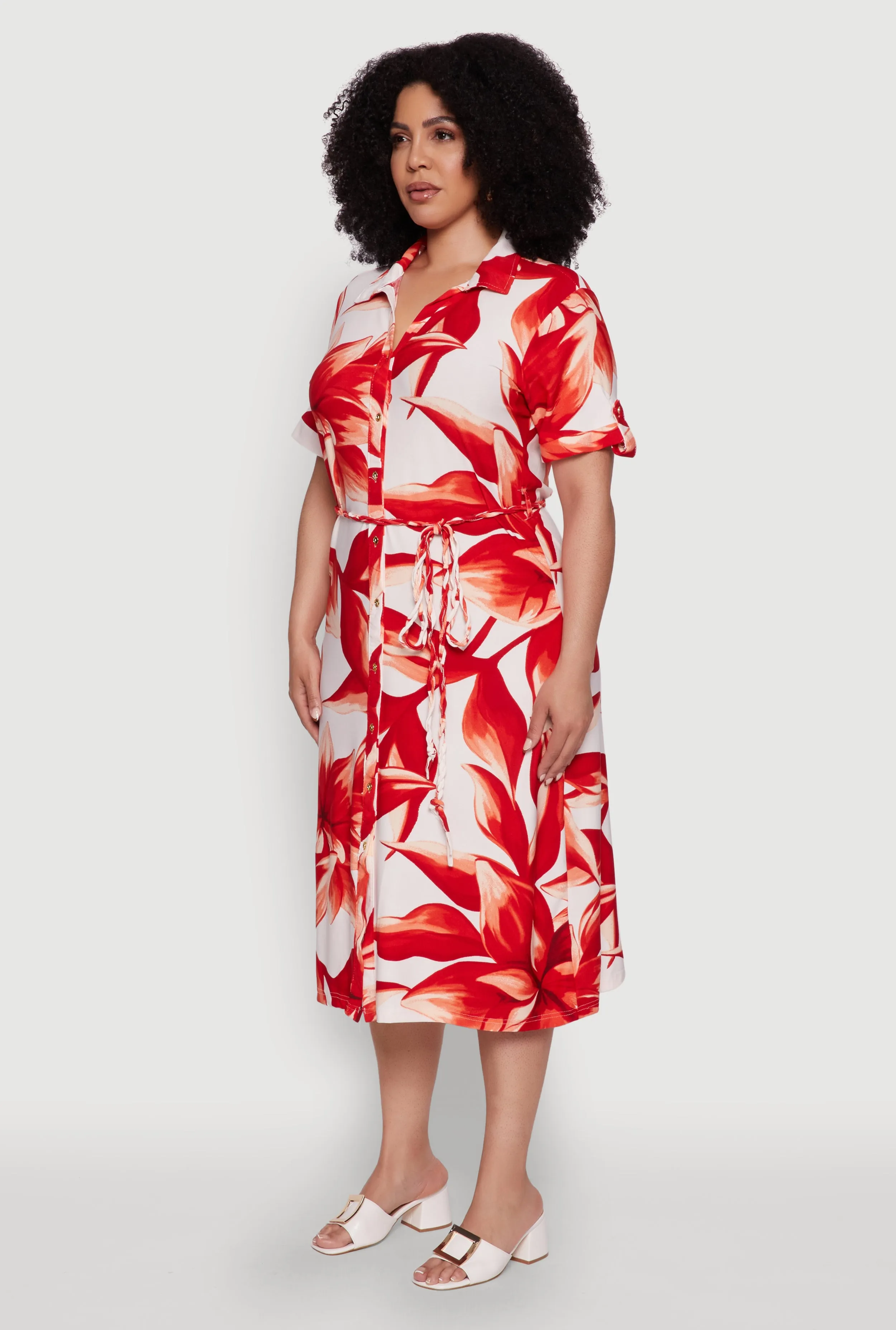 Plus Size Floral Print Shirt Dress with Tie Waist Belt sold by Rainbow product image thumbnail 3