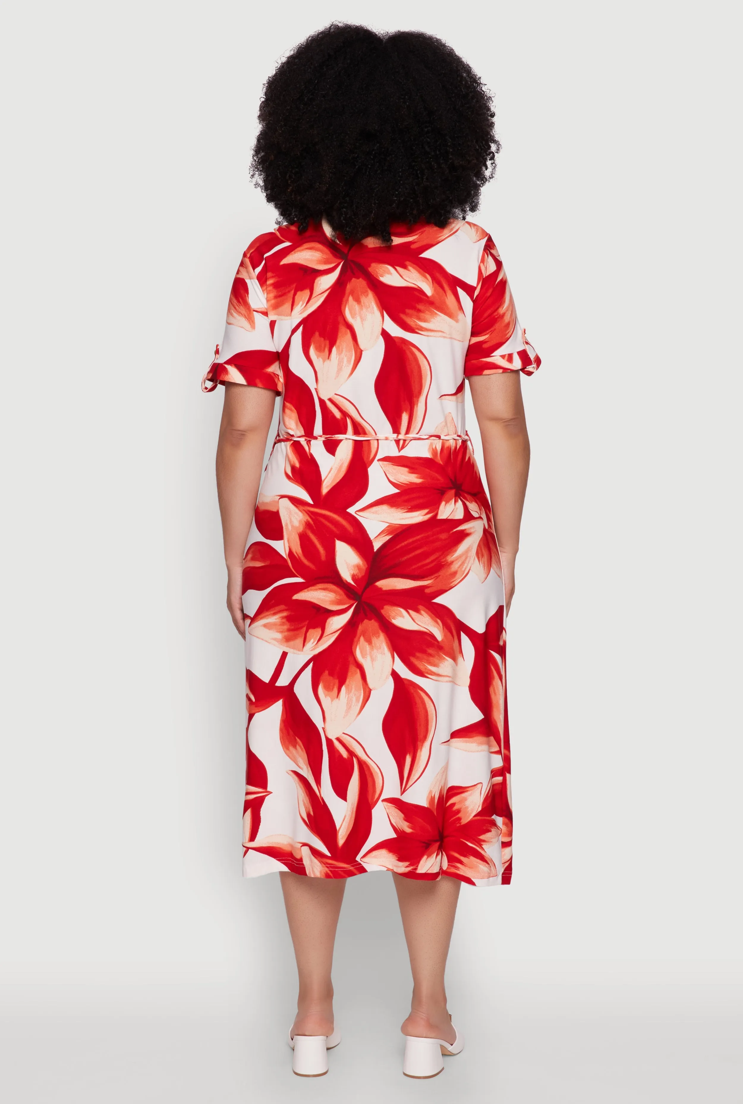 Plus Size Floral Print Shirt Dress with Tie Waist Belt sold by Rainbow product image thumbnail 5