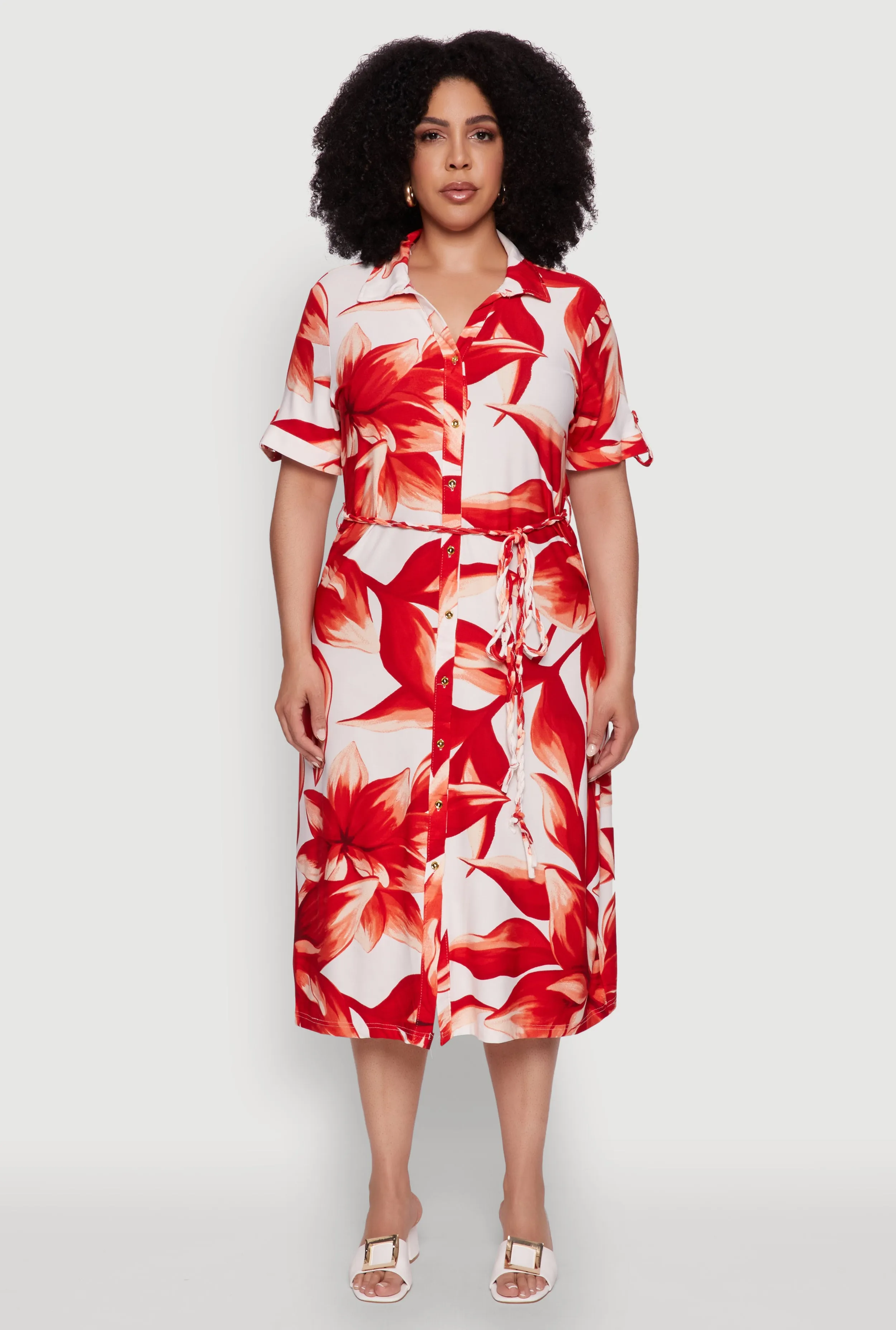 Plus Size Floral Print Shirt Dress with Tie Waist Belt sold by Rainbow product image thumbnail 2