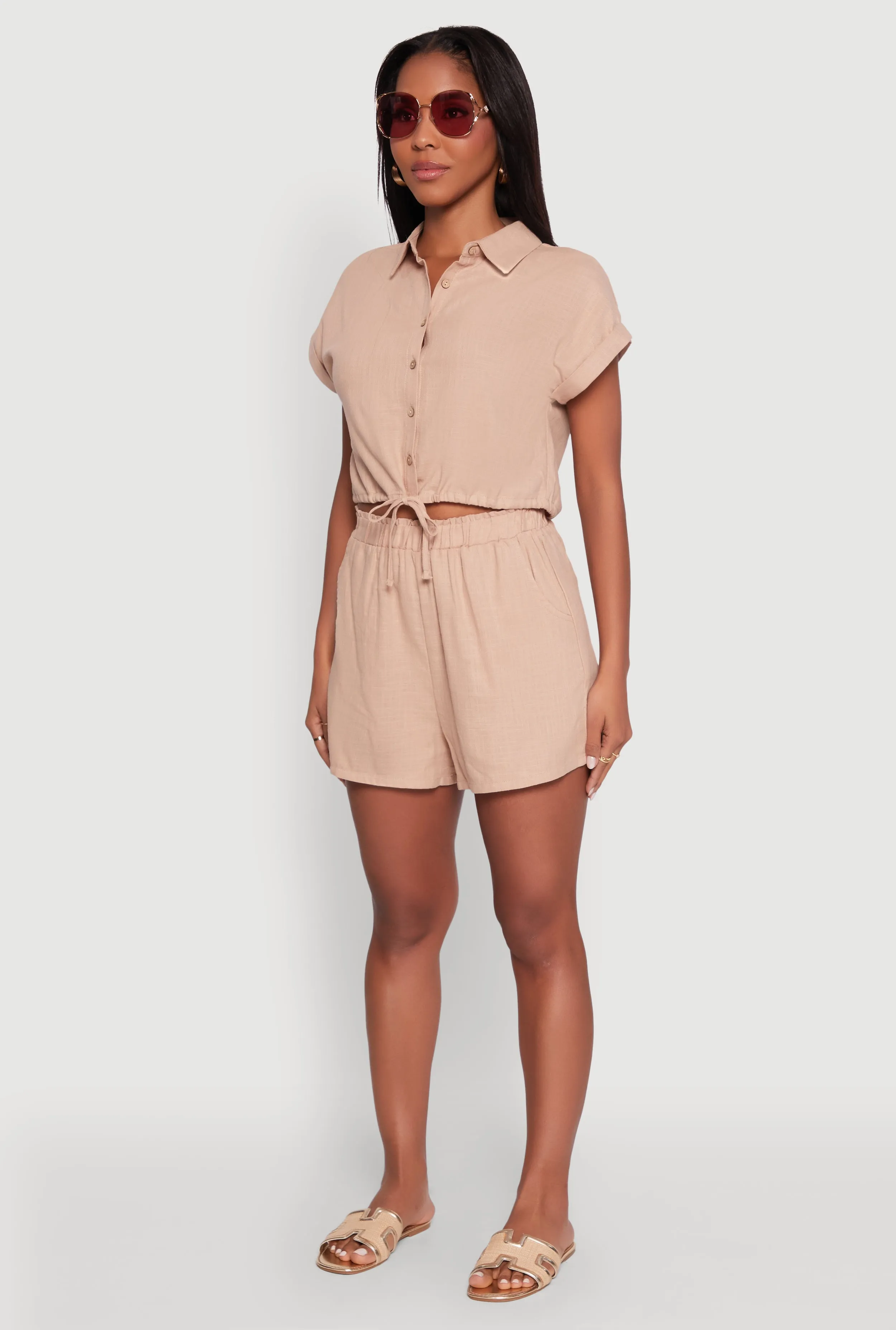 Stylish Button Front Cropped Shirt with Rolled Cuffs sold by Rainbow product image thumbnail 5