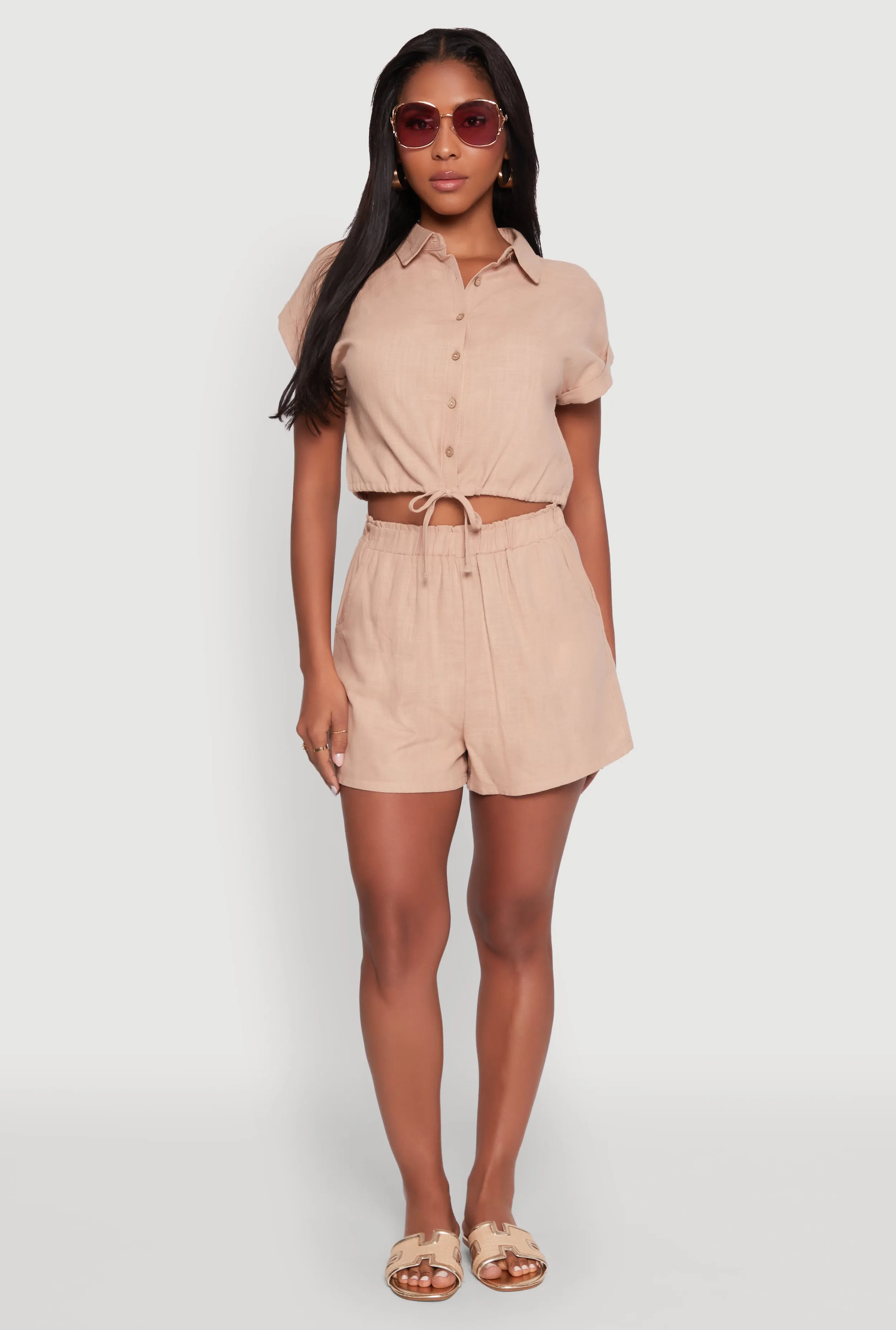 Stylish Button Front Cropped Shirt with Rolled Cuffs sold by Rainbow product image thumbnail 2