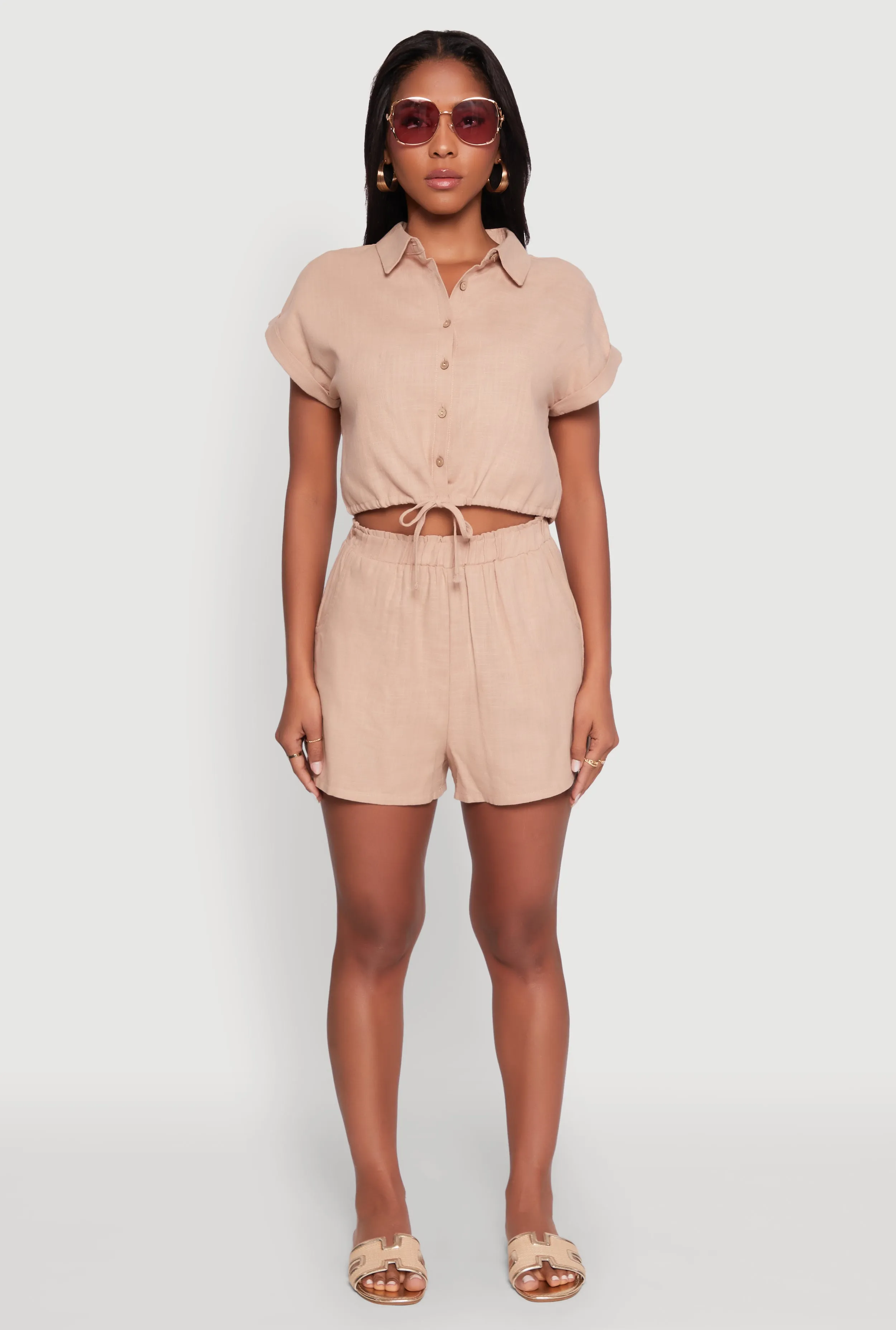 Stylish Button Front Cropped Shirt with Rolled Cuffs sold by Rainbow product image thumbnail 3