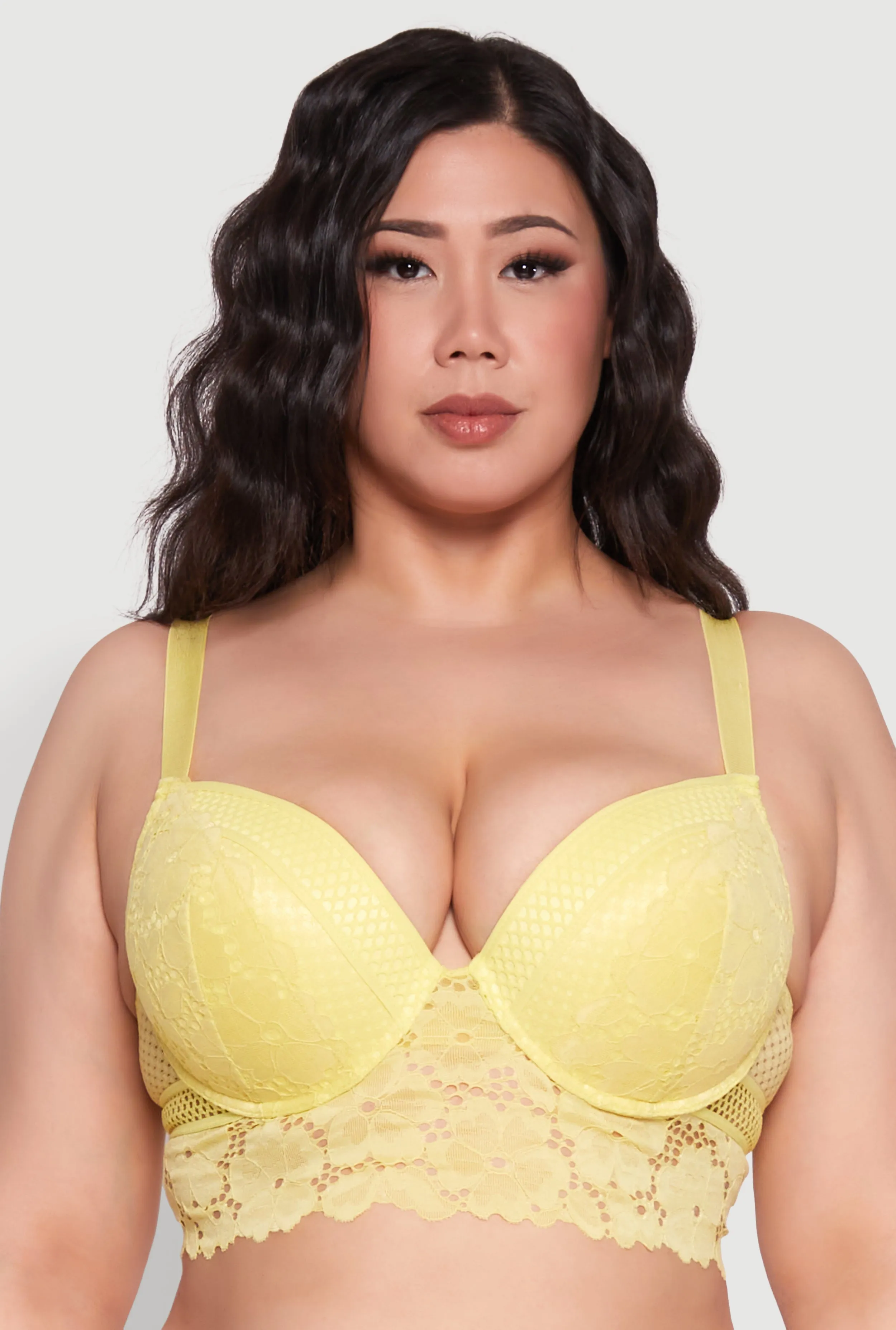 Plus Size Floral Lace Plunge Longline Bra sold by Rainbow