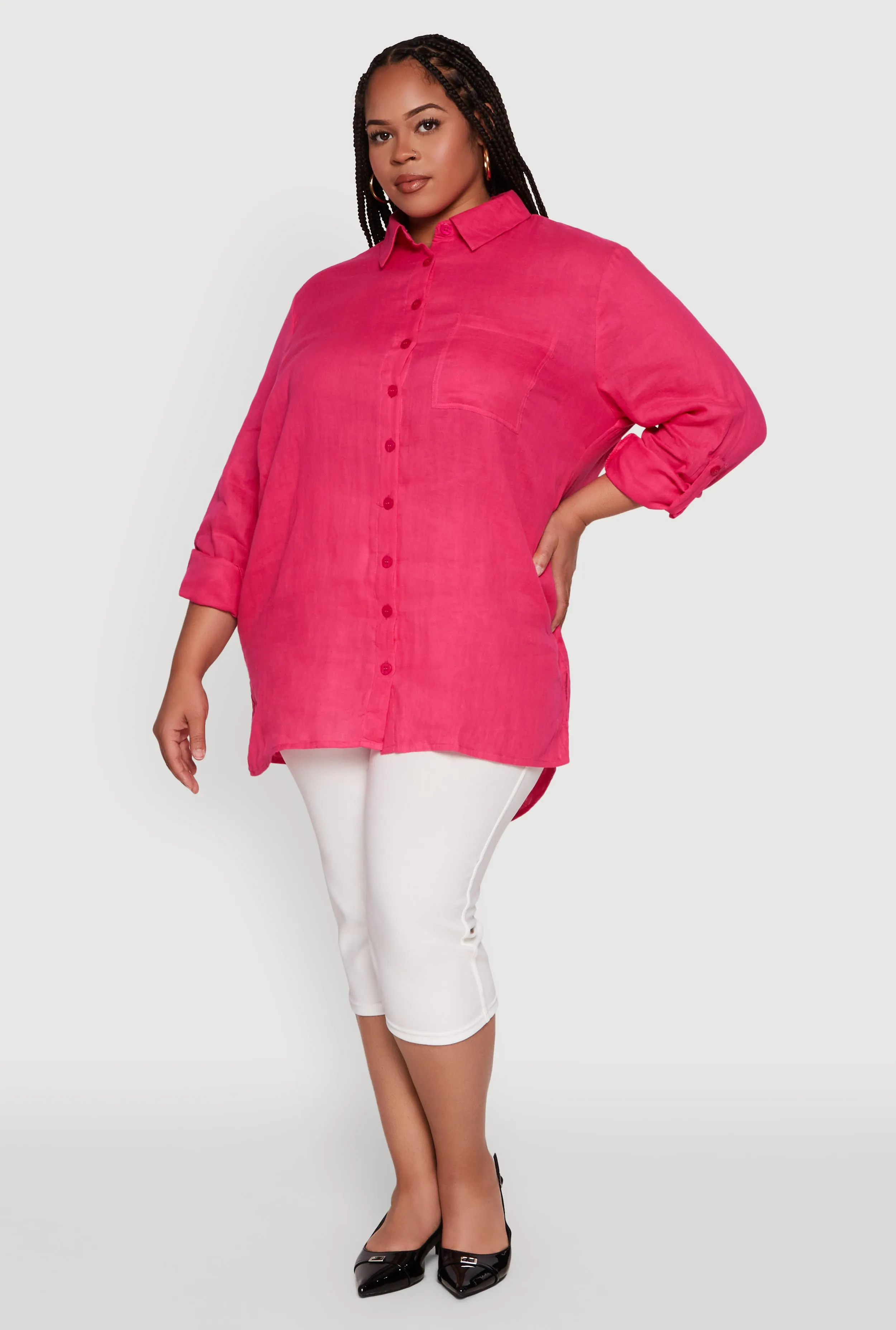 Plus Size Trendy Gauze Knit Button Front Shirt sold by Rainbow product image thumbnail 3
