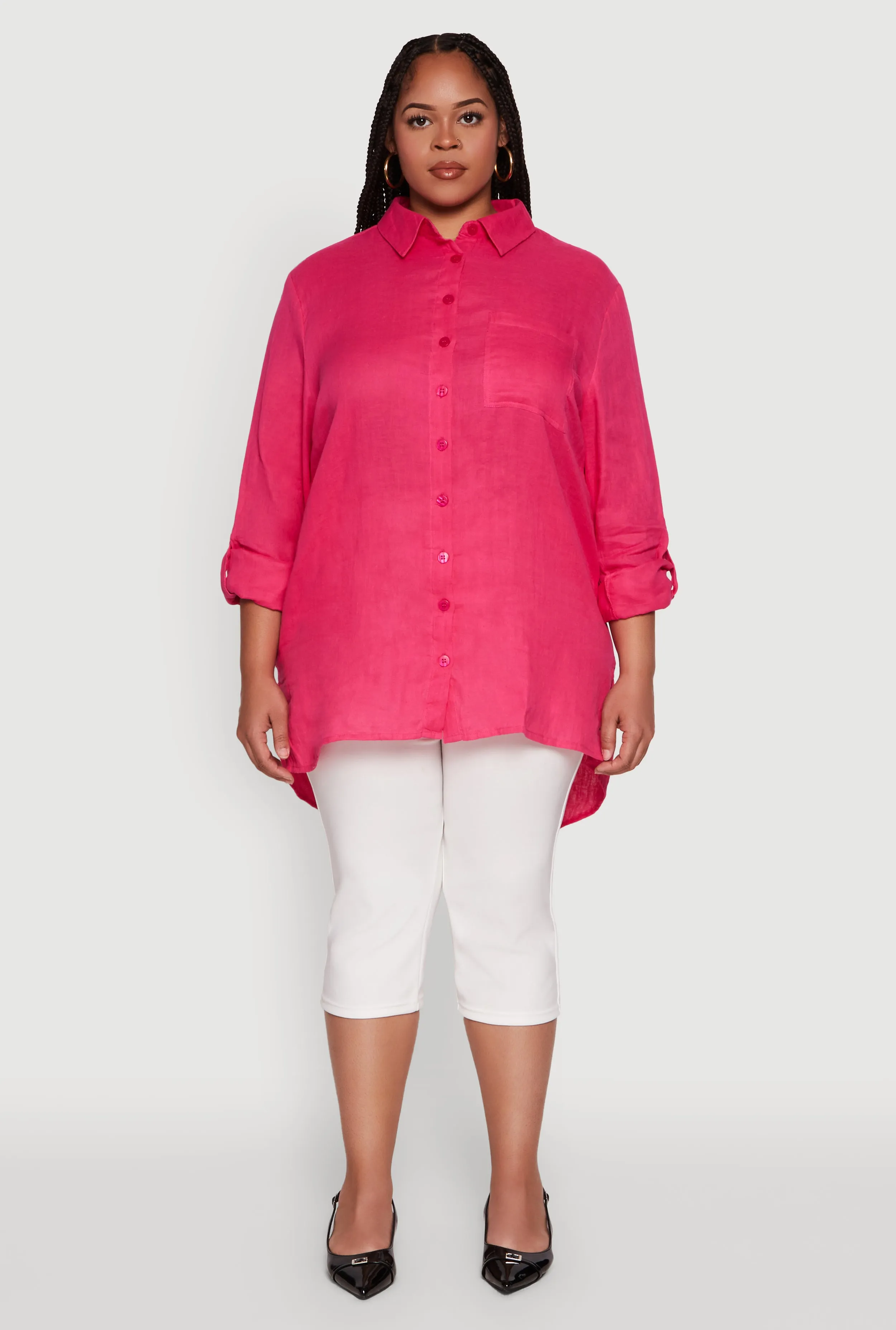 Plus Size Trendy Gauze Knit Button Front Shirt sold by Rainbow
