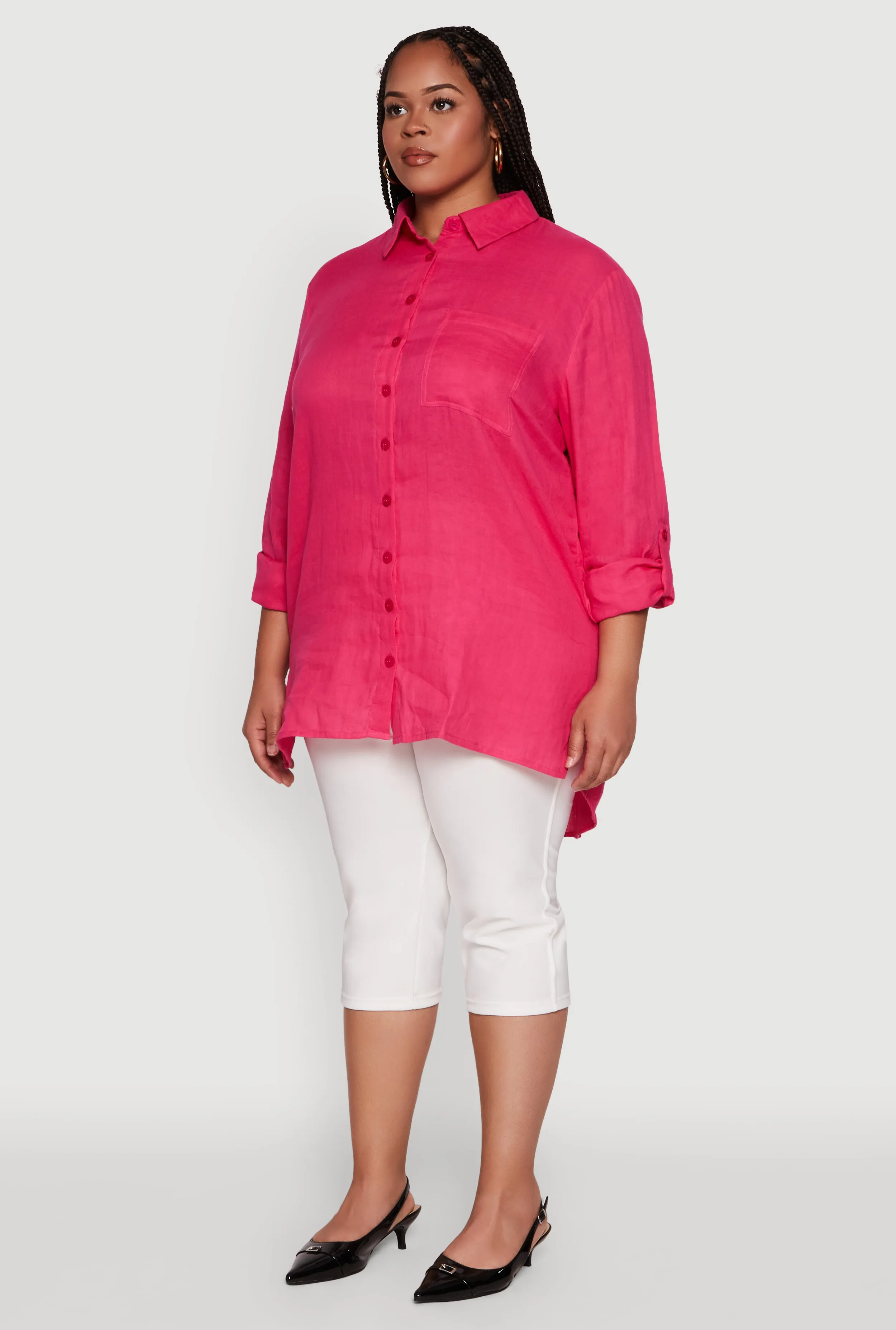 Plus Size Trendy Gauze Knit Button Front Shirt sold by Rainbow product image thumbnail 5