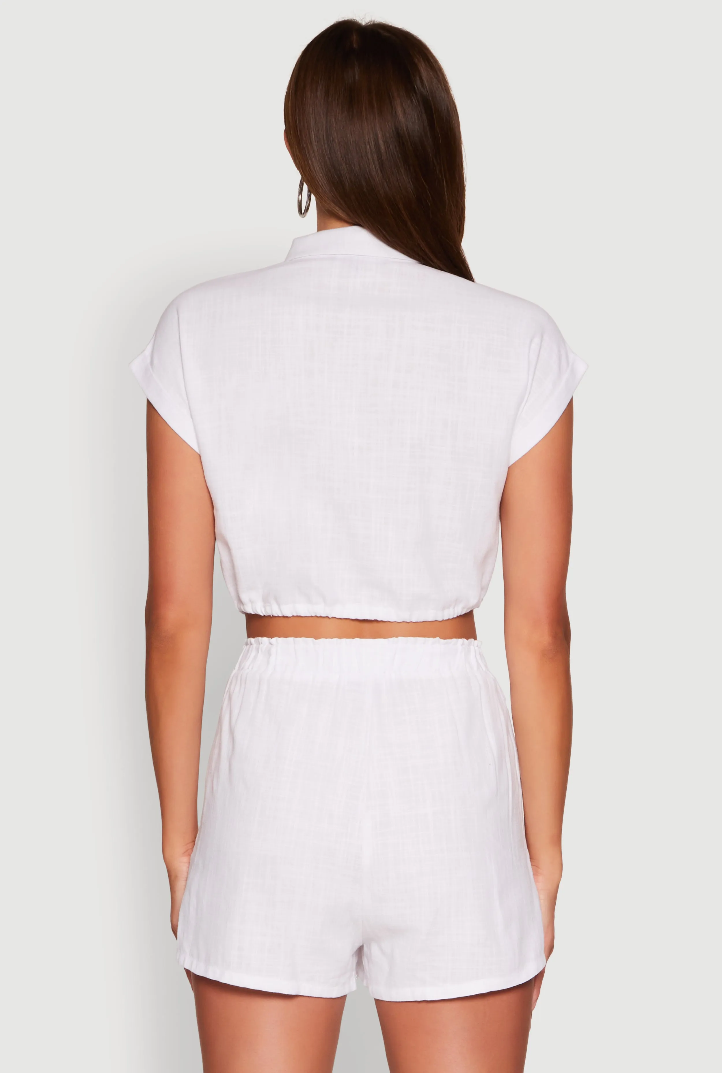 Stylish Button Front Cropped Shirt with Rolled Cuffs sold by Rainbow product image thumbnail 5