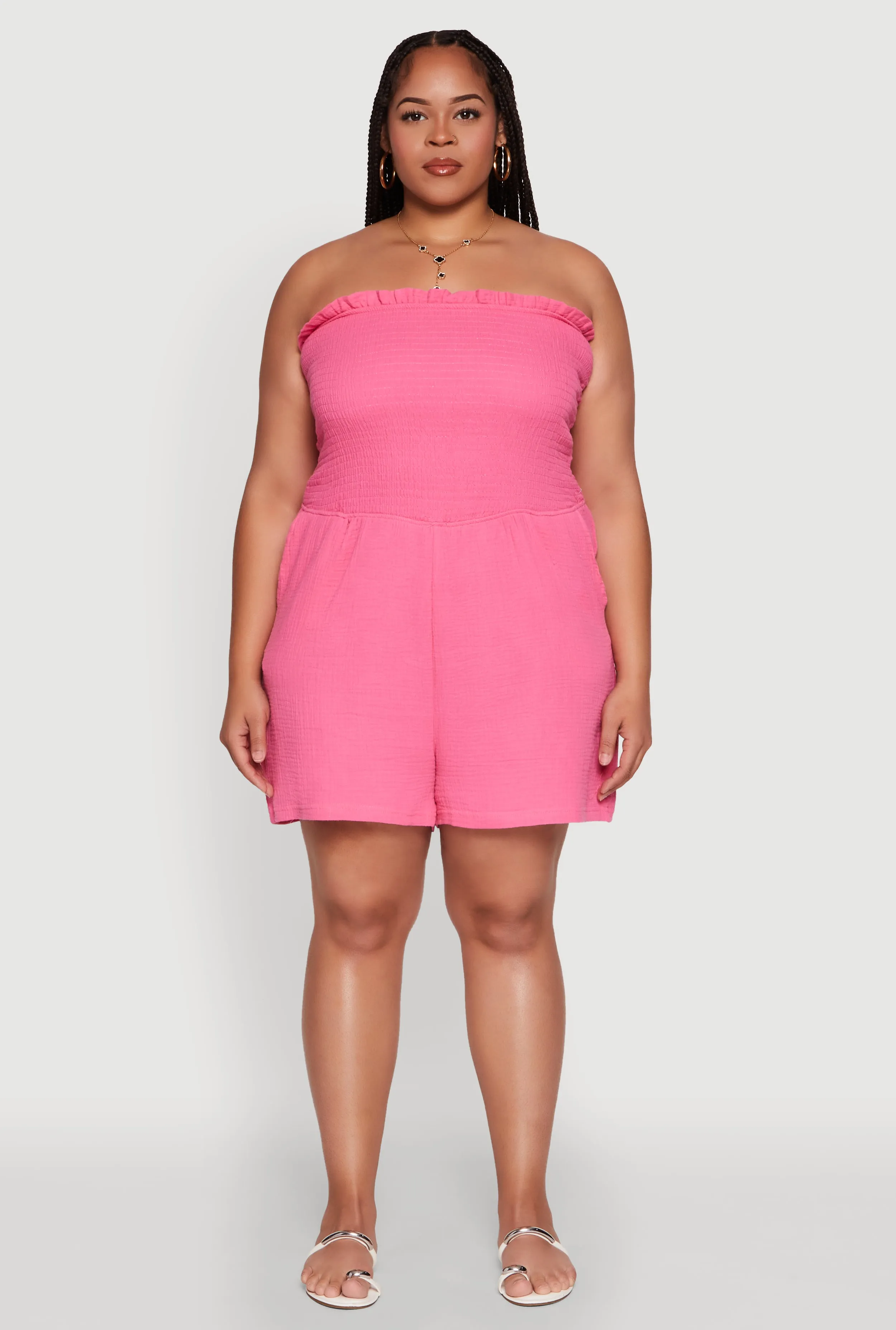 Plus Size Textured Knit Strapless Smocked Romper sold by Rainbow product image thumbnail 2