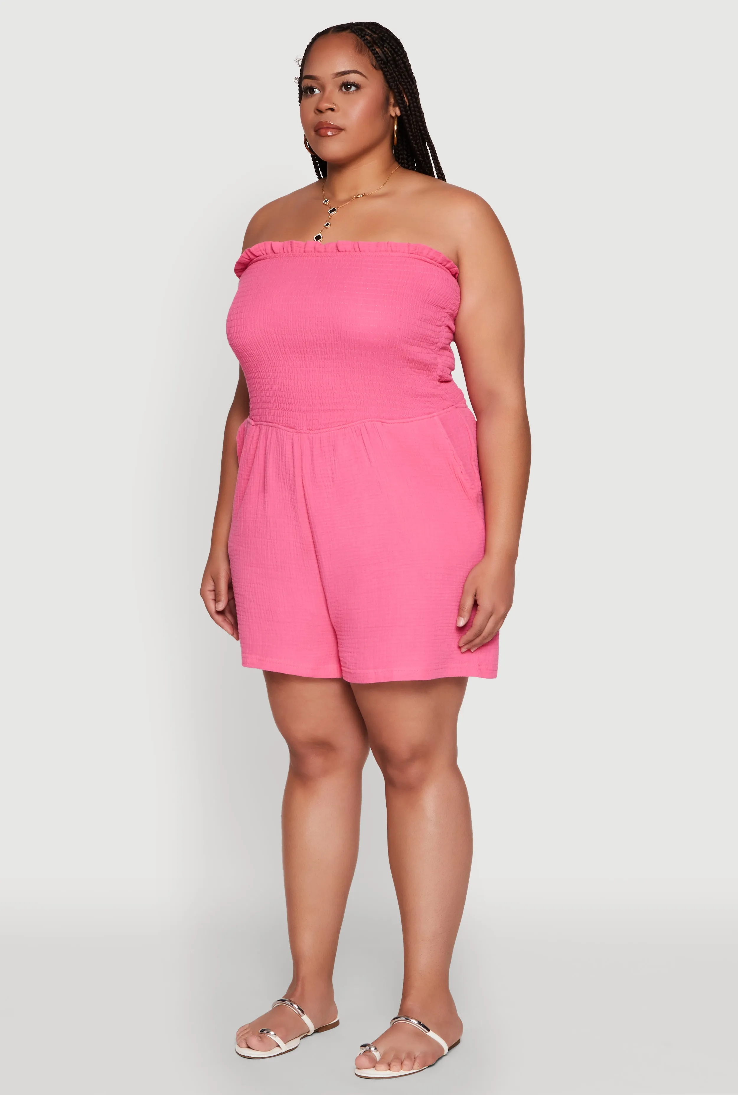 Plus Size Textured Knit Strapless Smocked Romper sold by Rainbow product image thumbnail 3