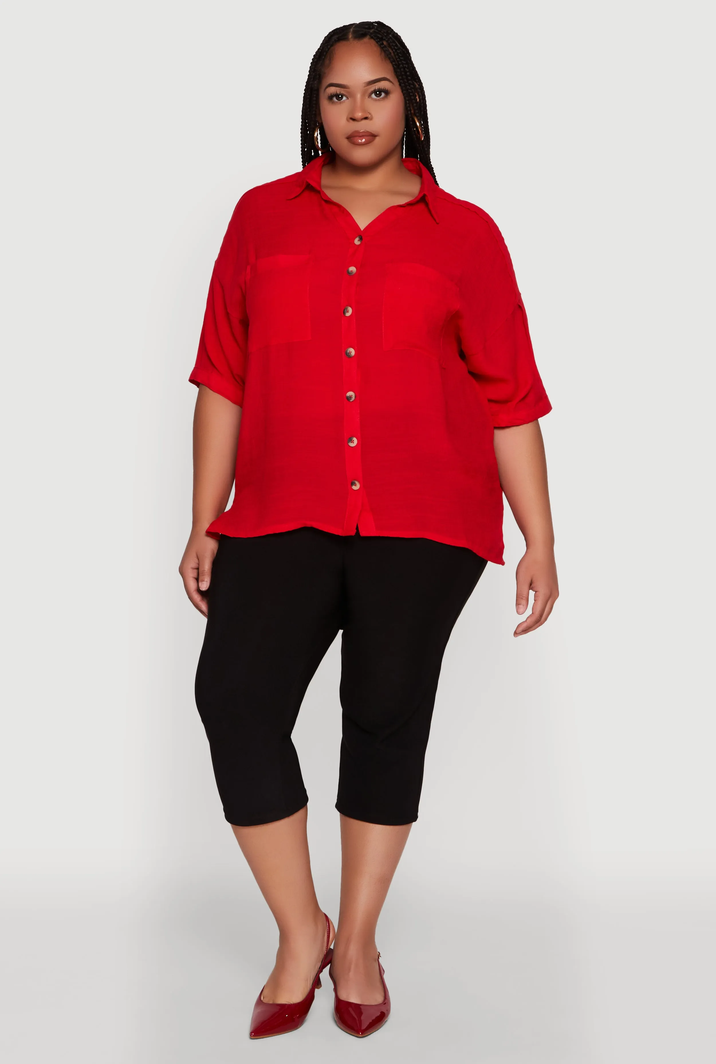 Plus Size Chic Side Slit Button Front Shirt sold by Rainbow product image thumbnail 3