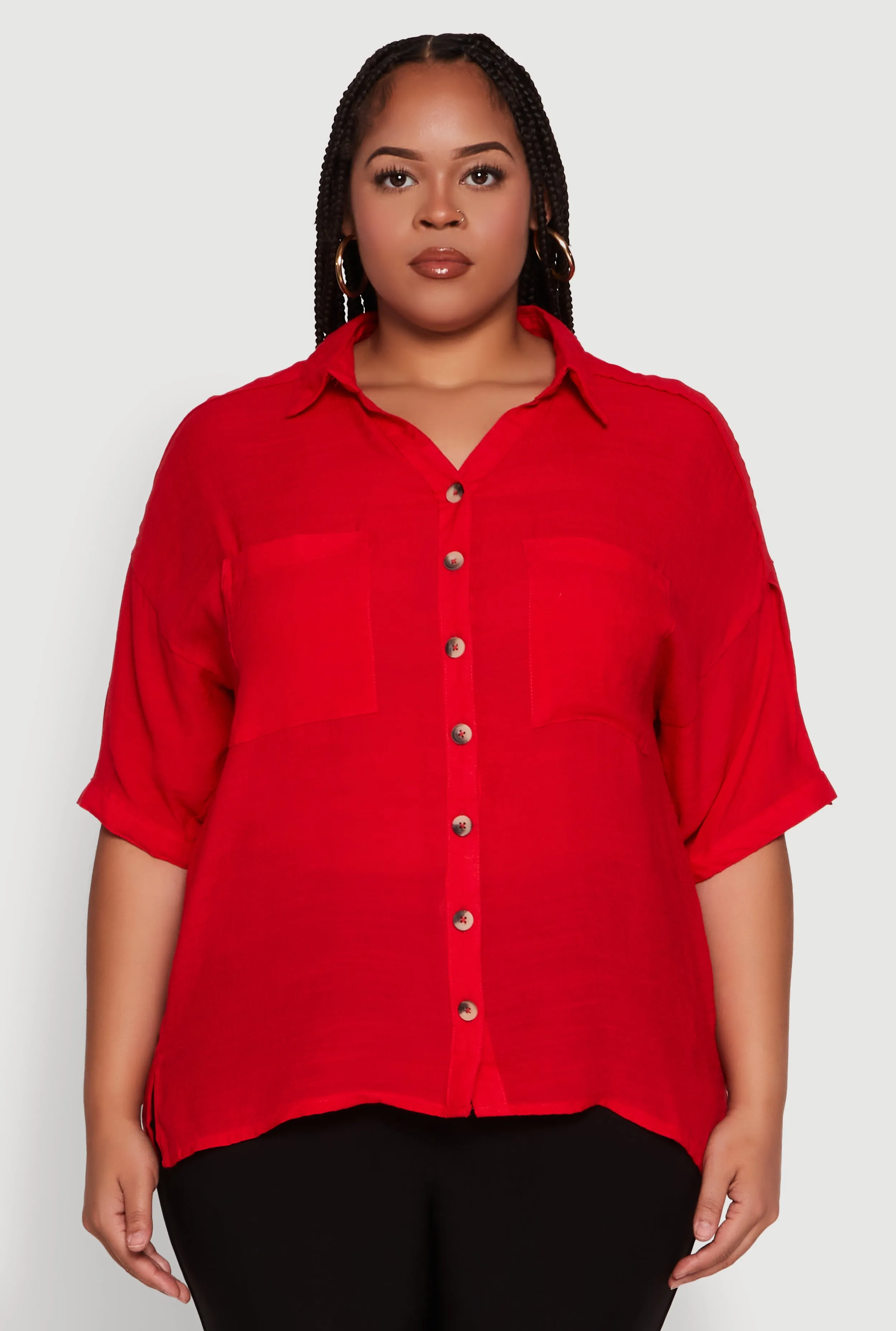 Plus Size Chic Side Slit Button Front Shirt sold by Rainbow product image thumbnail 2