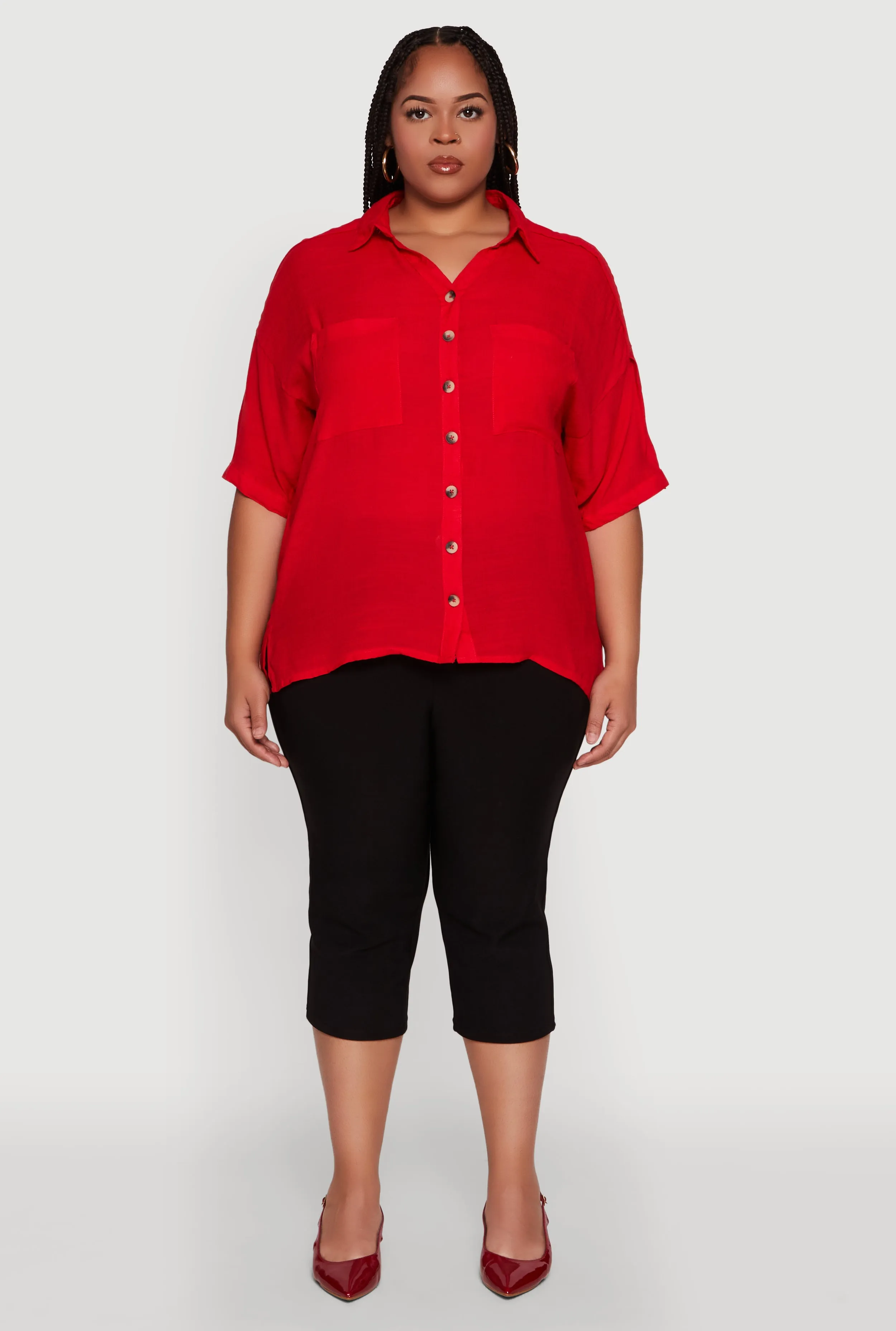 Plus Size Chic Side Slit Button Front Shirt sold by Rainbow