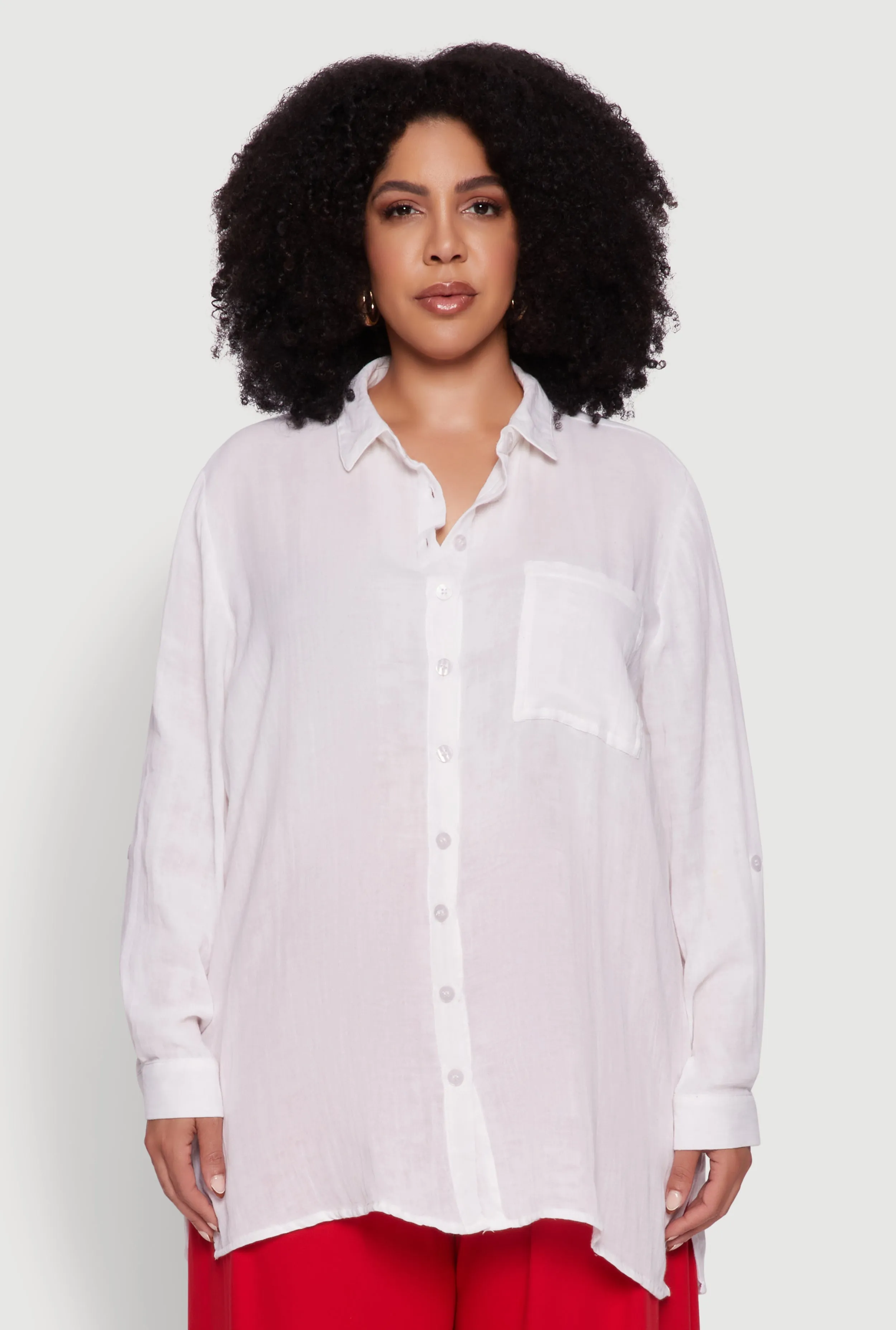 Plus Size Trendy Gauze Knit Button Front Shirt sold by Rainbow product image thumbnail 2