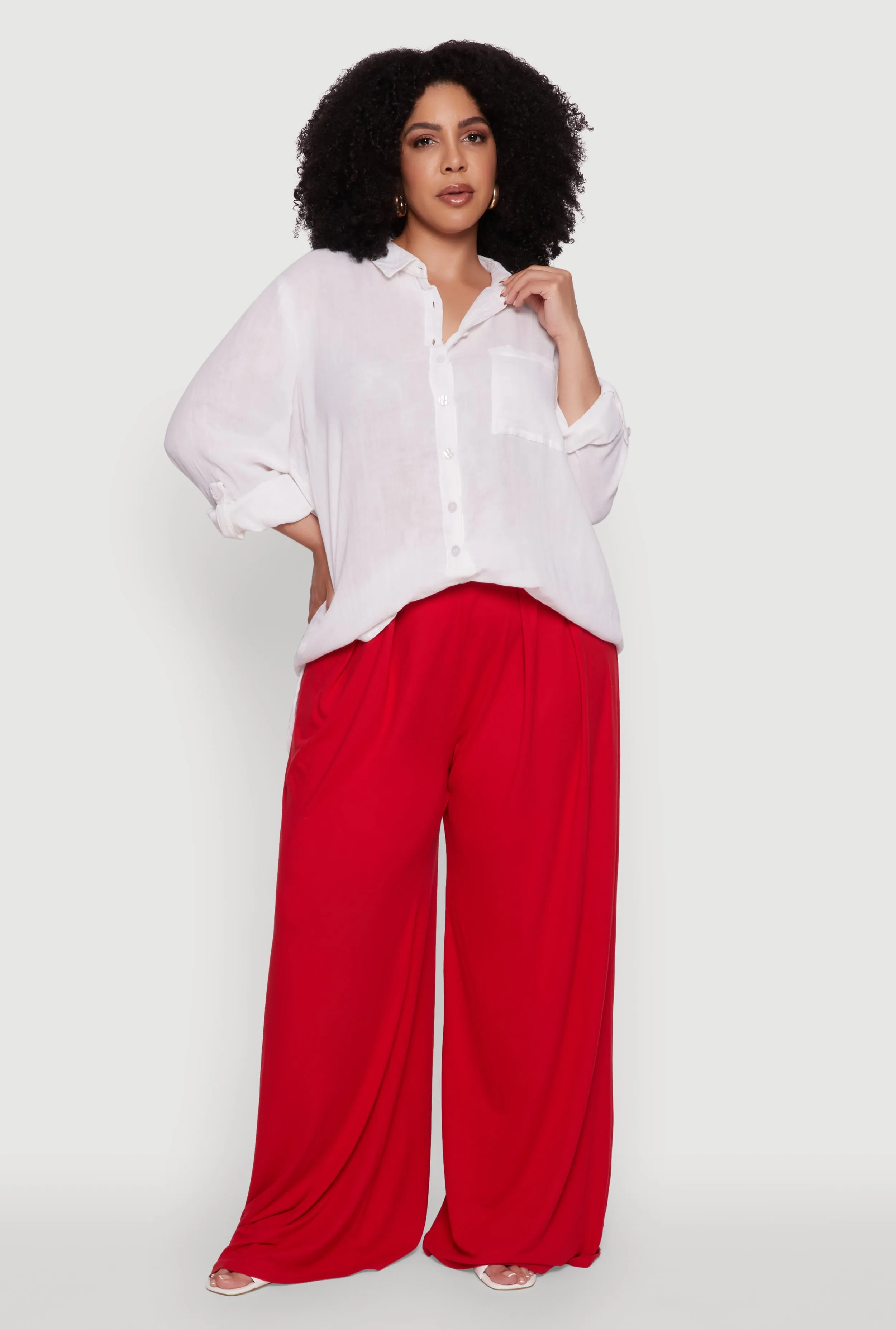 Plus Size Trendy Gauze Knit Button Front Shirt sold by Rainbow product image thumbnail 3