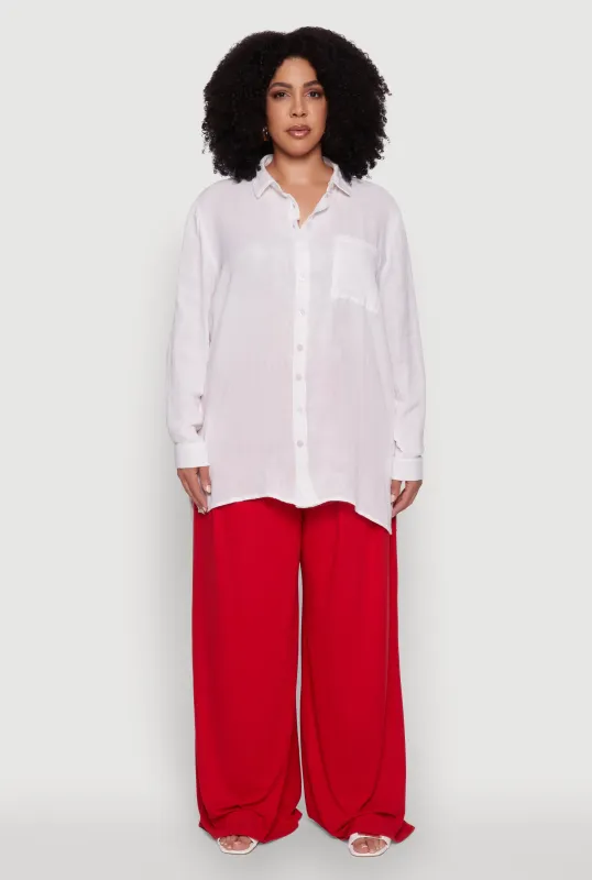 Plus Size Trendy Gauze Knit Button Front Shirt sold by Rainbow