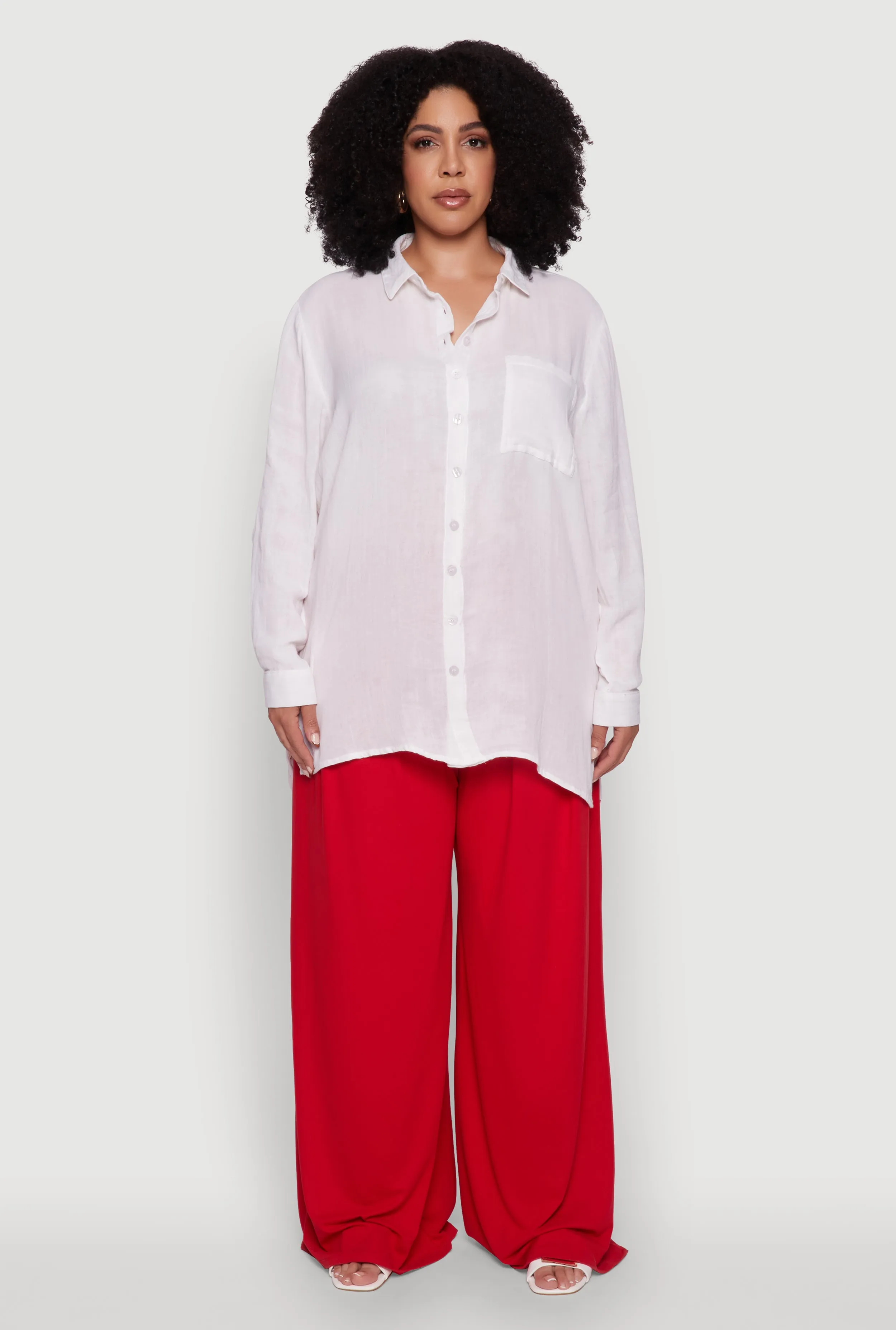 Plus Size Trendy Gauze Knit Button Front Shirt sold by Rainbow