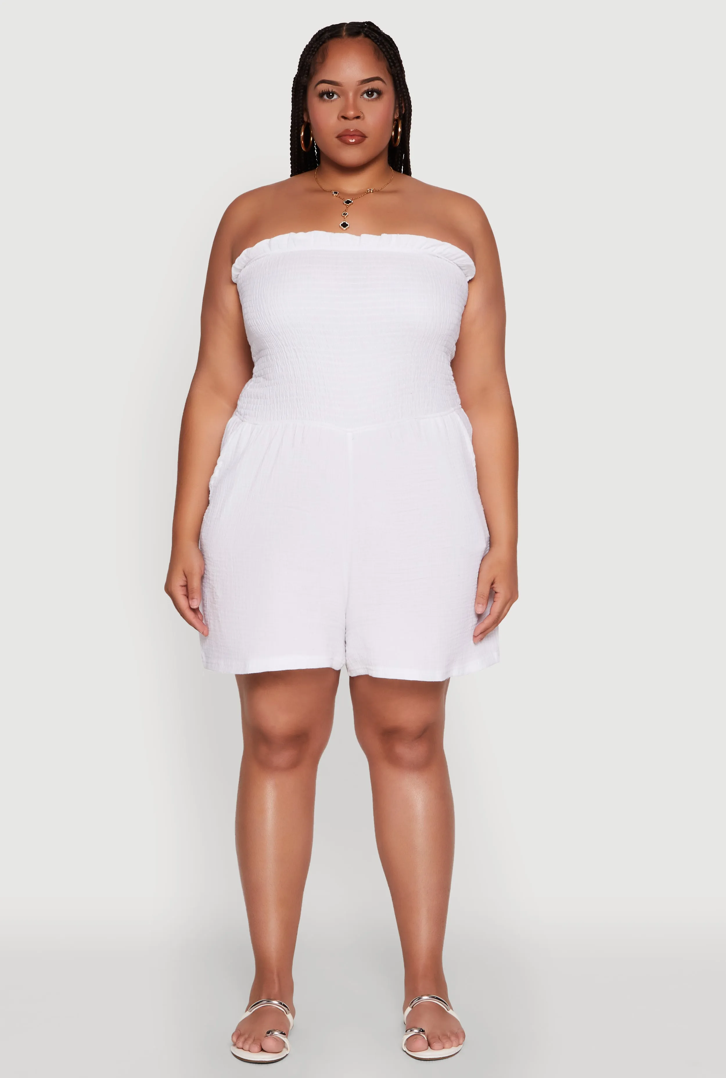 Plus Size Textured Knit Strapless Smocked Romper sold by Rainbow product image thumbnail 2