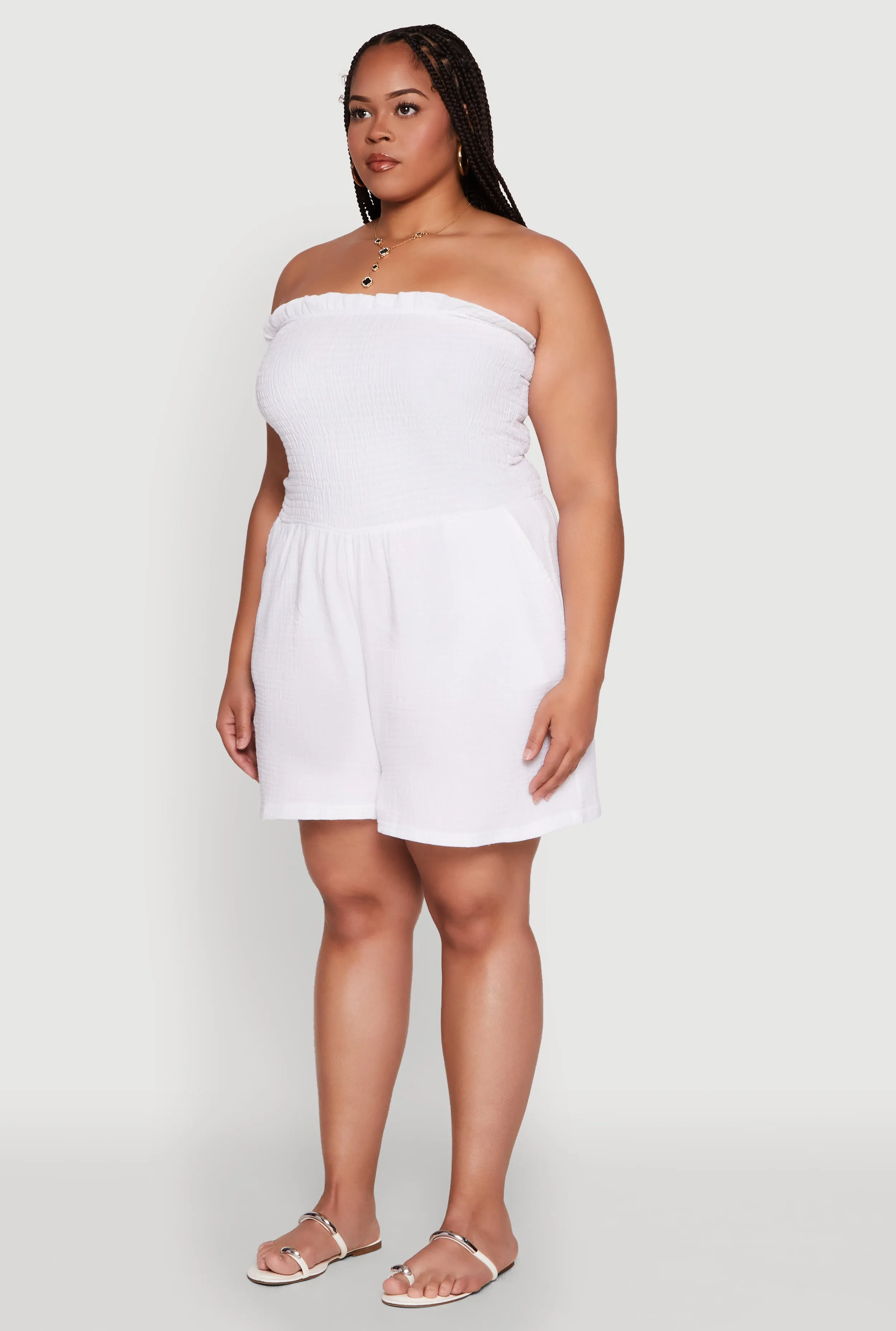 Plus Size Textured Knit Strapless Smocked Romper sold by Rainbow product image thumbnail 3