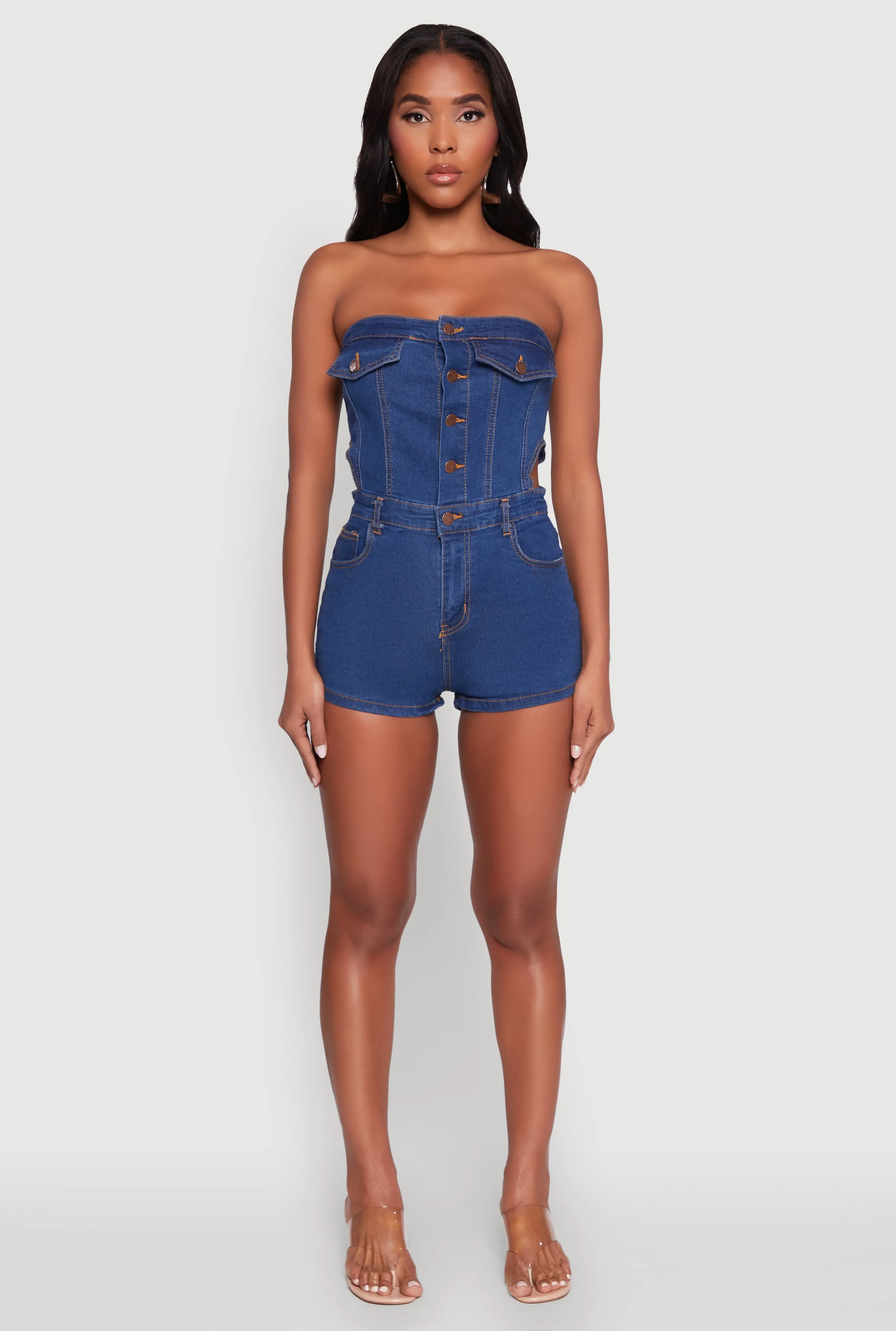 Daisy Denim Strapless Romper with Side Cut Outs sold by Rainbow product image thumbnail 2