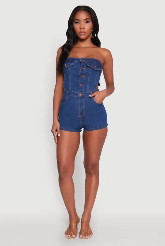 Daisy Denim Strapless Romper with Side Cut Outs sold by Rainbow