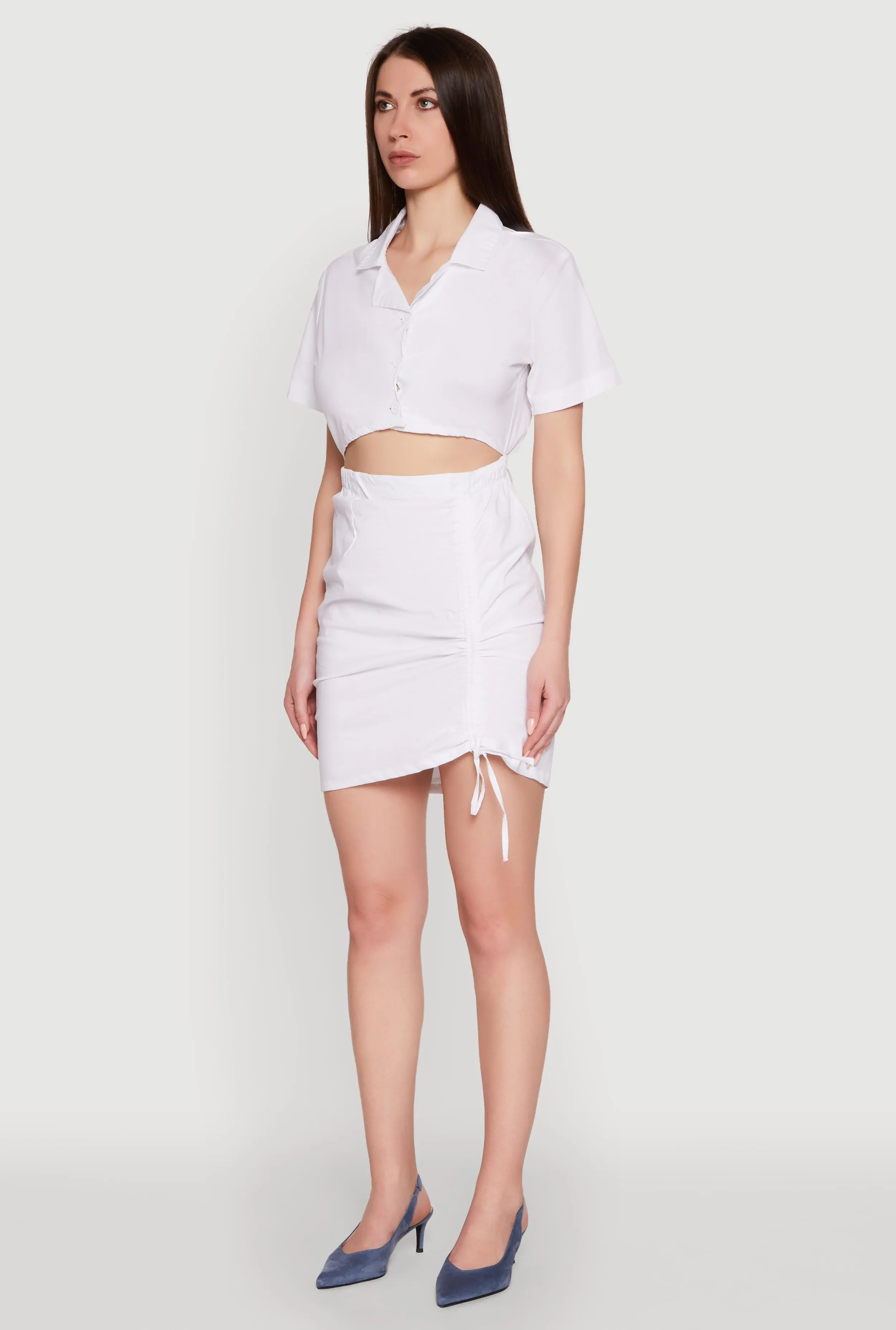 Lace Up Back Button Front Cut Out Mini Dress sold by Rainbow product image thumbnail 3