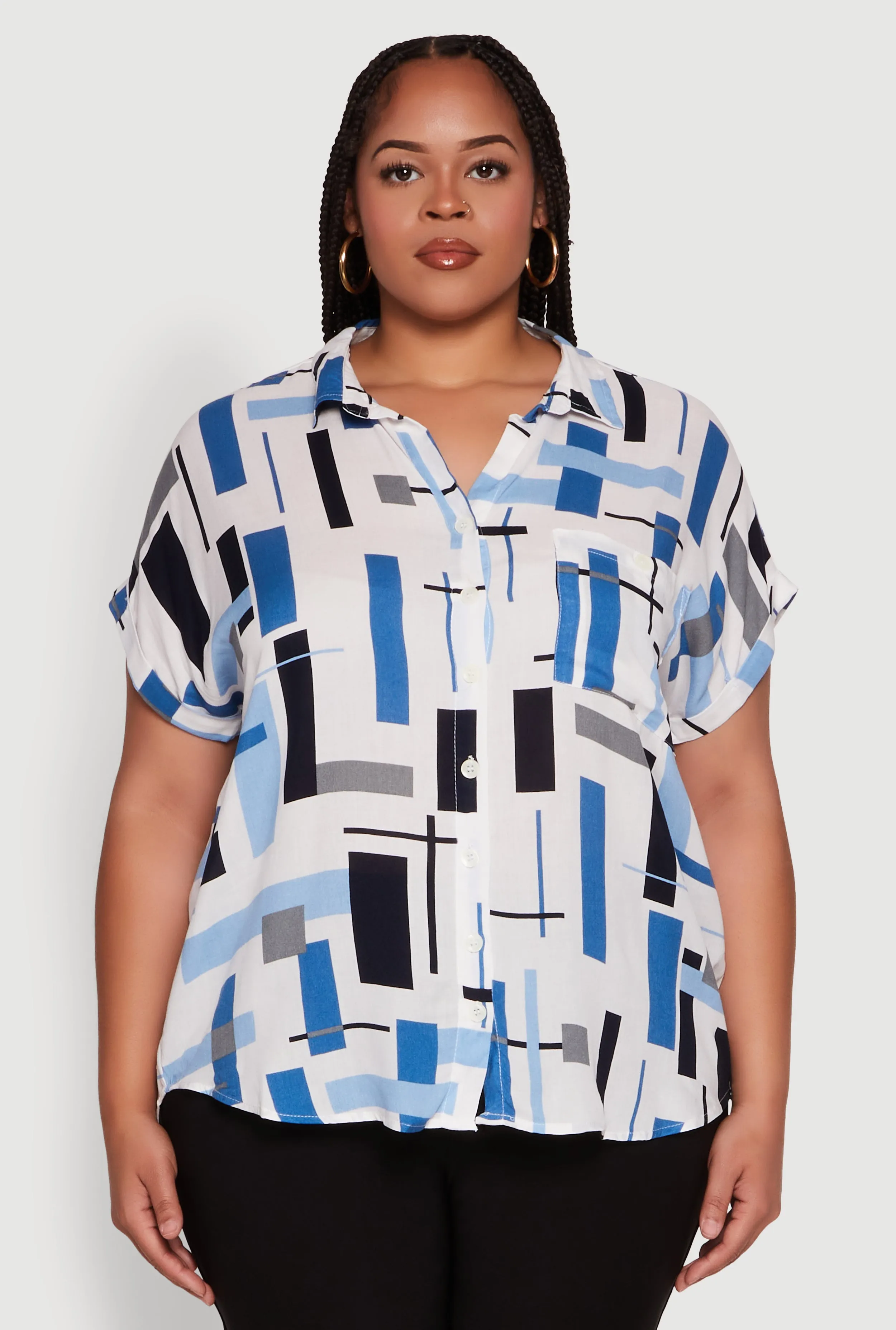 Plus Size Abstract Patterned Button Front High Low Shirt sold by Rainbow product image thumbnail 2