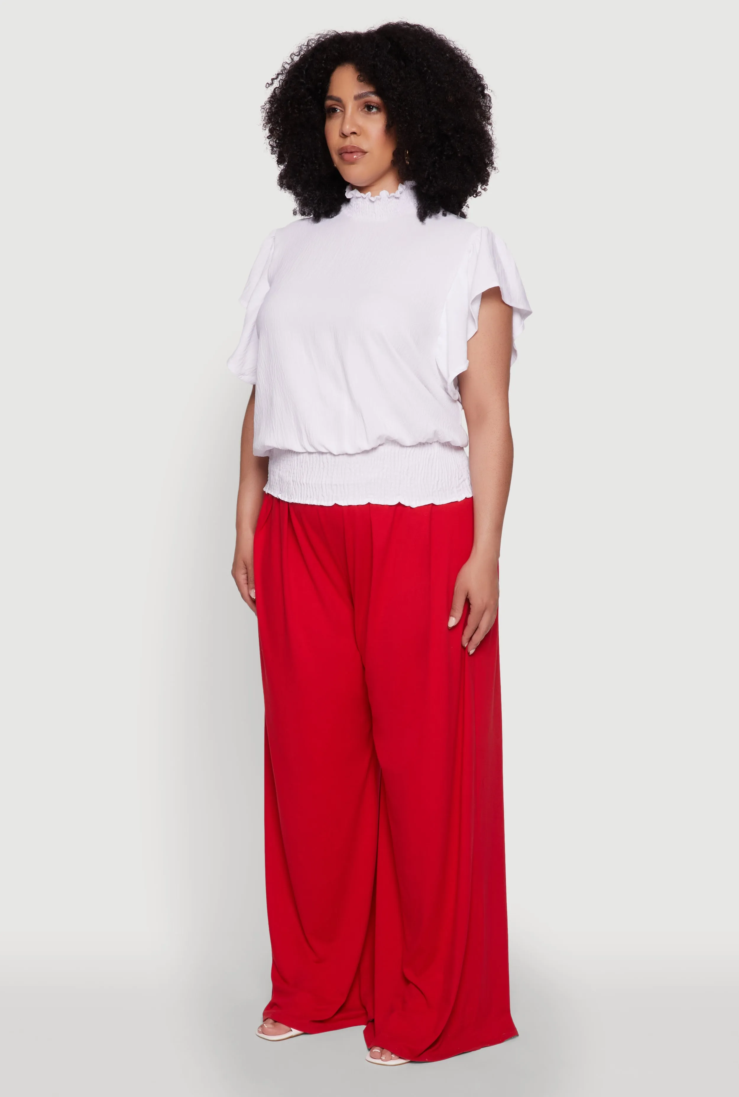 Plus Size Chic Crepe Knit Flutter Sleeves Mock Neck Blouse sold by Rainbow product image thumbnail 5