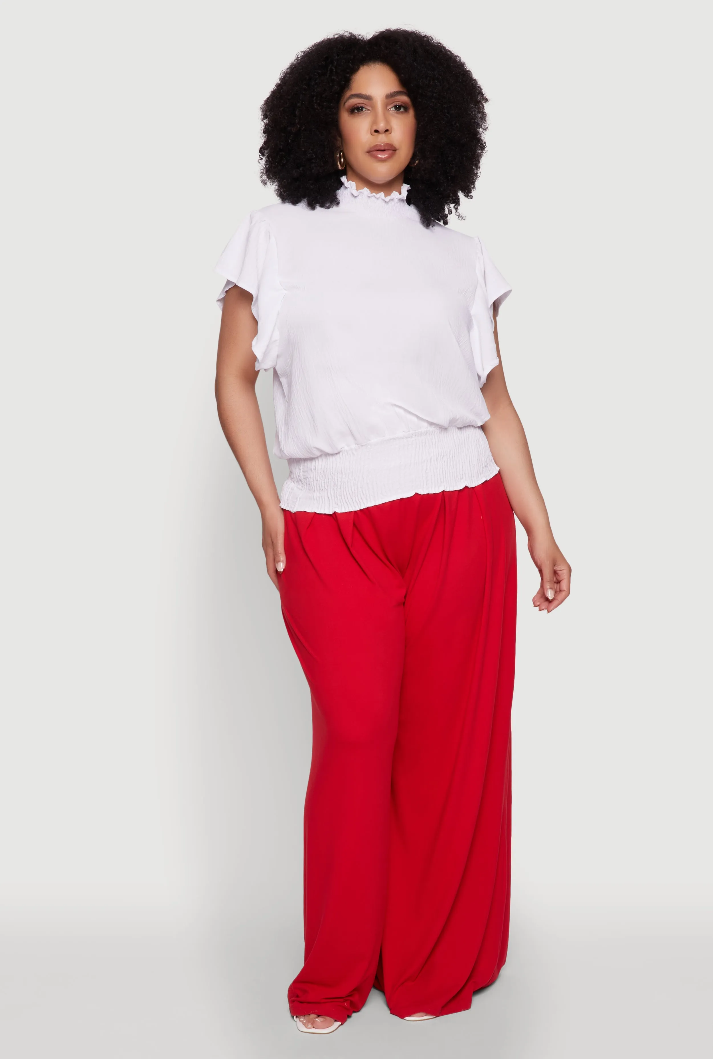 Plus Size Chic Crepe Knit Flutter Sleeves Mock Neck Blouse sold by Rainbow product image thumbnail 3