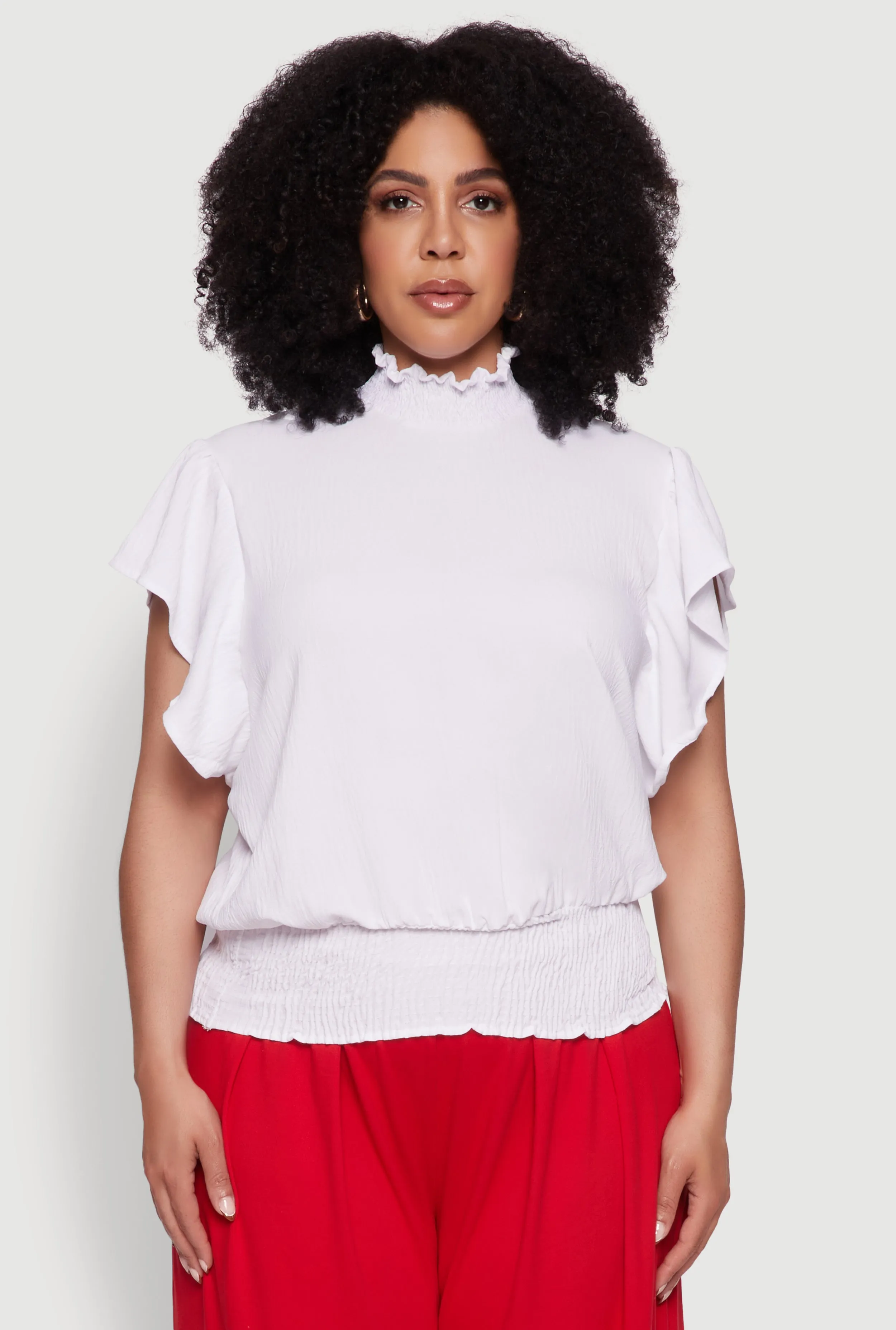 Plus Size Chic Crepe Knit Flutter Sleeves Mock Neck Blouse sold by Rainbow product image thumbnail 2